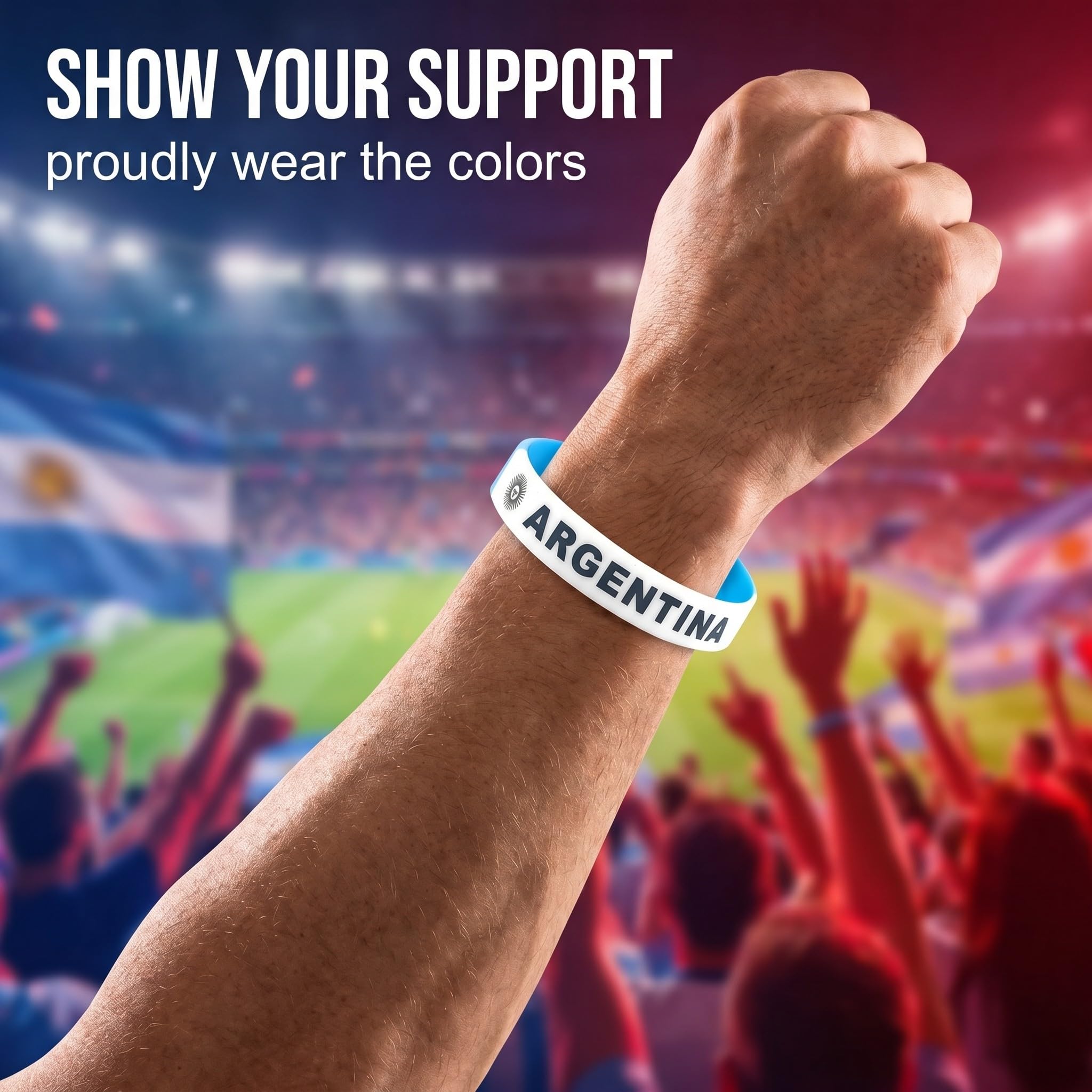 Lot de 6 Bracelets Silicone Drapeau Argentine | Accessoires Supporters Football | Fan Sportifestif | Unisexe Enfants Adultes | Anti-Transpiration Résistant