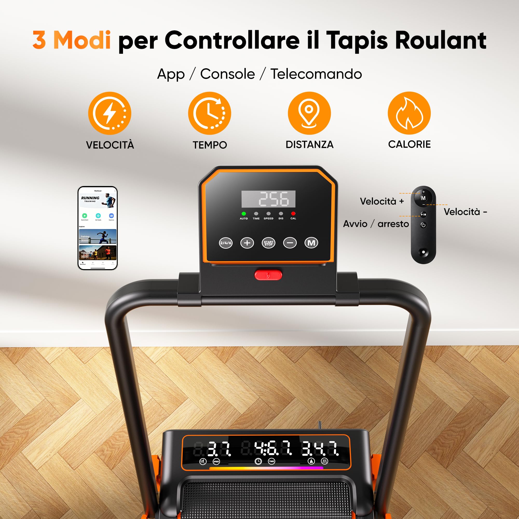 GIDGIMO Tapis Roulant Elettrico Pieghevole 2 in 1 con Inclinazione al 15%, Walking Pad con Maniglia, fino a 12 km/h, Motore Silenzioso, Display LED e Telecomando, per Casa e Ufficio
