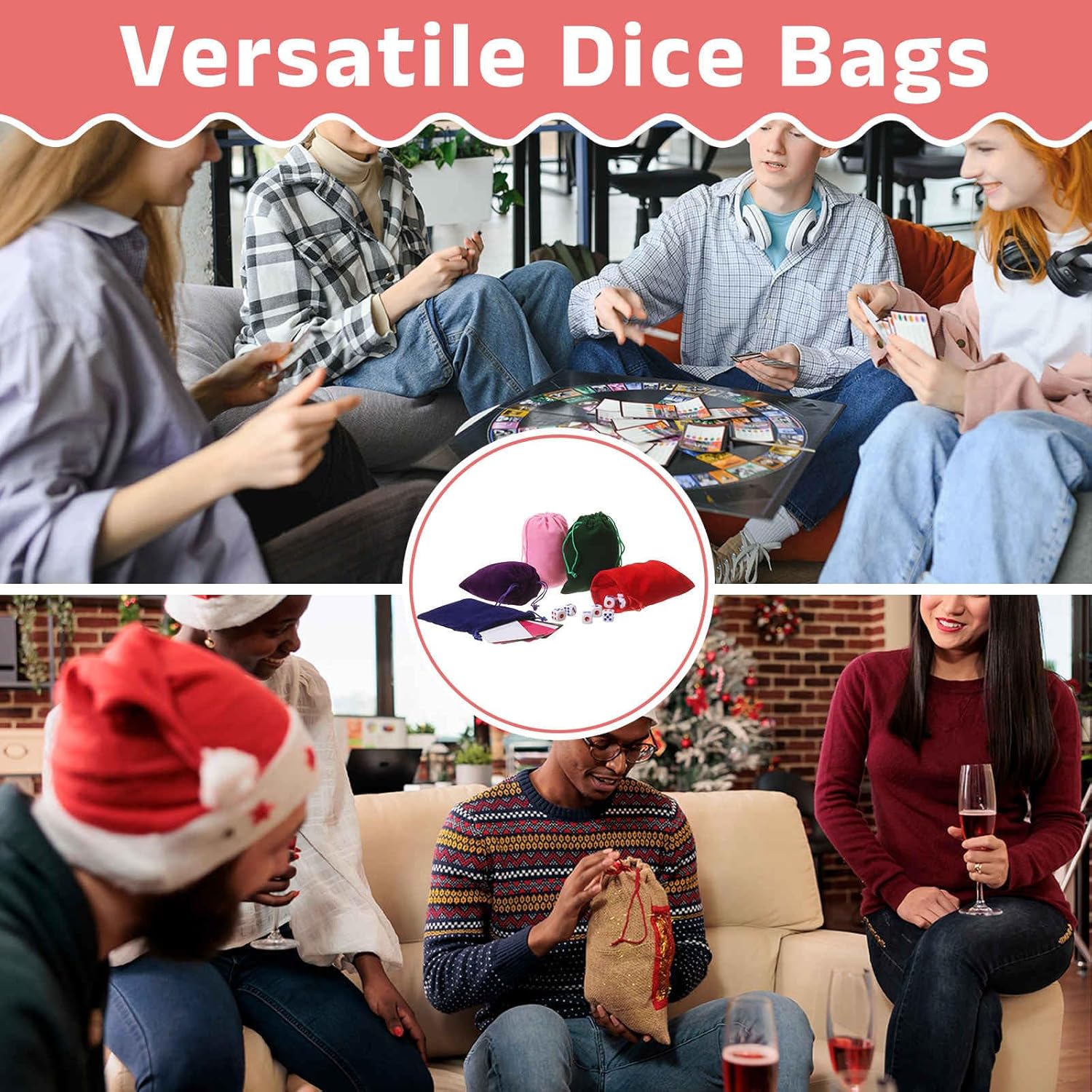 Drawstring Dice Bag 5.91" x 7.87" Durable Flocking Cloth Tarot Card Bag Perfect for Dice Storage & Jewelry & Chess & Cosplay Coin & Board Gaming Accessories (Lake Green, 5pcs)