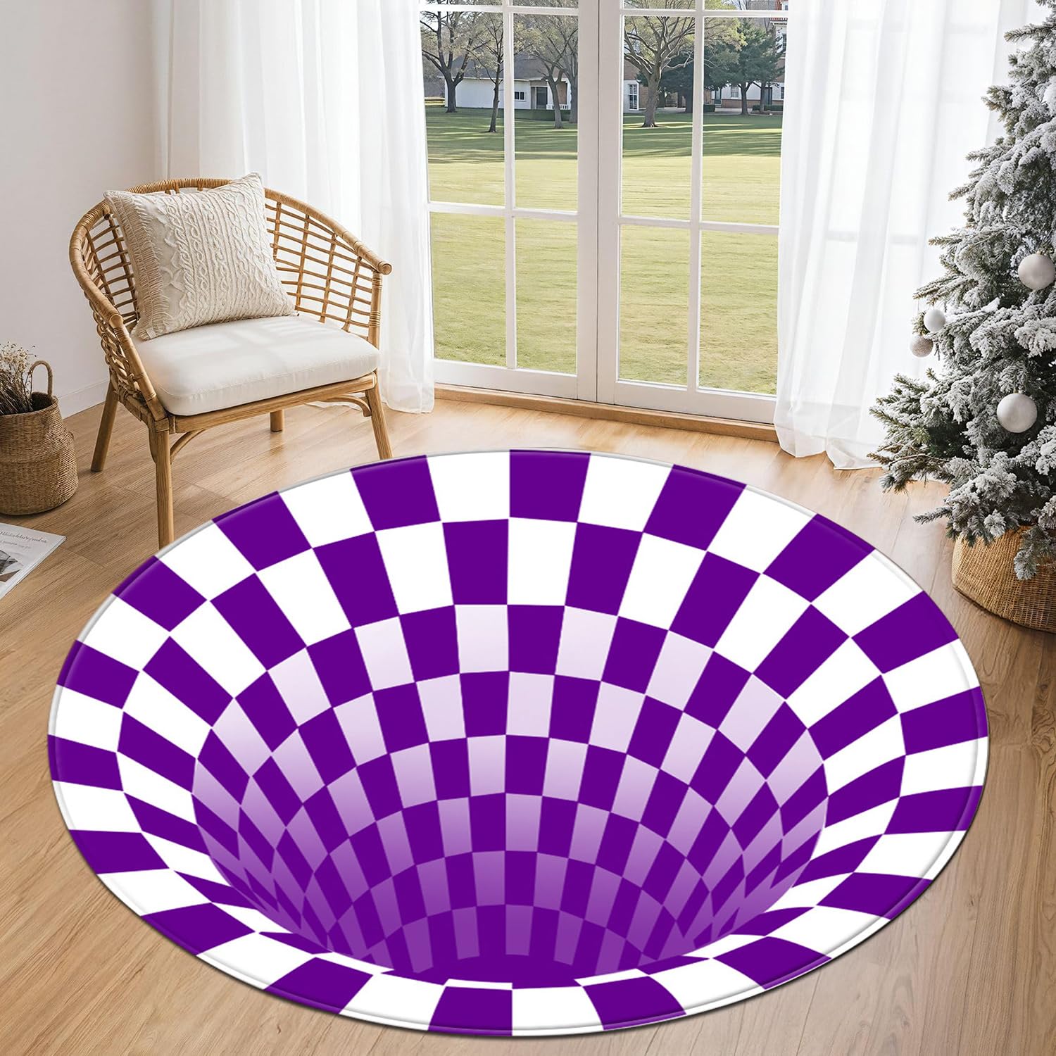 Dywan Illusion 3D,Nowoczesne Geometryczne Okrągłe Maty i Dywany,Zmywalne,Antypoślizgowe Małe Dywaniki Okrągłe,Dywaniki Dekoracyjne do Domu do Salonu,Sypialni,Pokoju Zabaw, Biura,B,80cm
