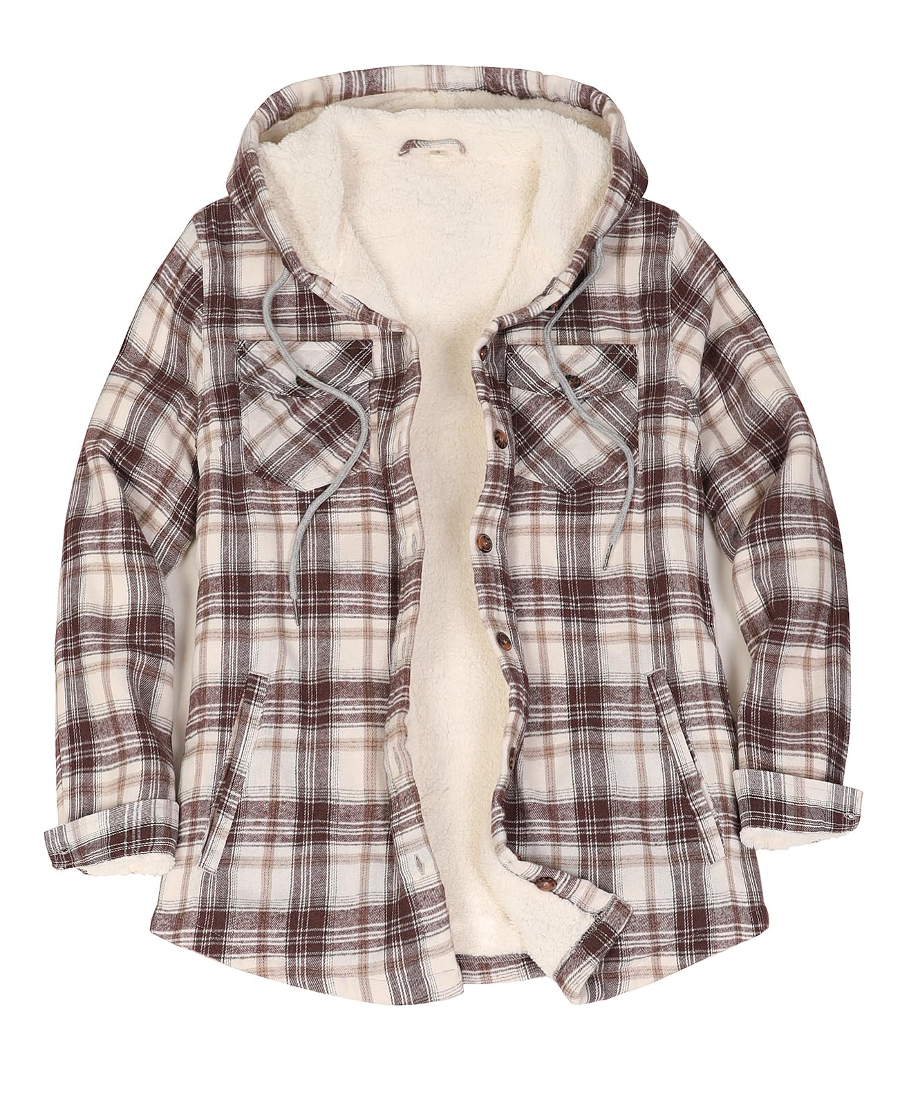 ZENTHACE Women's Sherpa Lined Plaid Flannel Jackets Button Down Hooded Flannel Shirt Jackets Warm Shacket(All Sherpa Lining)
