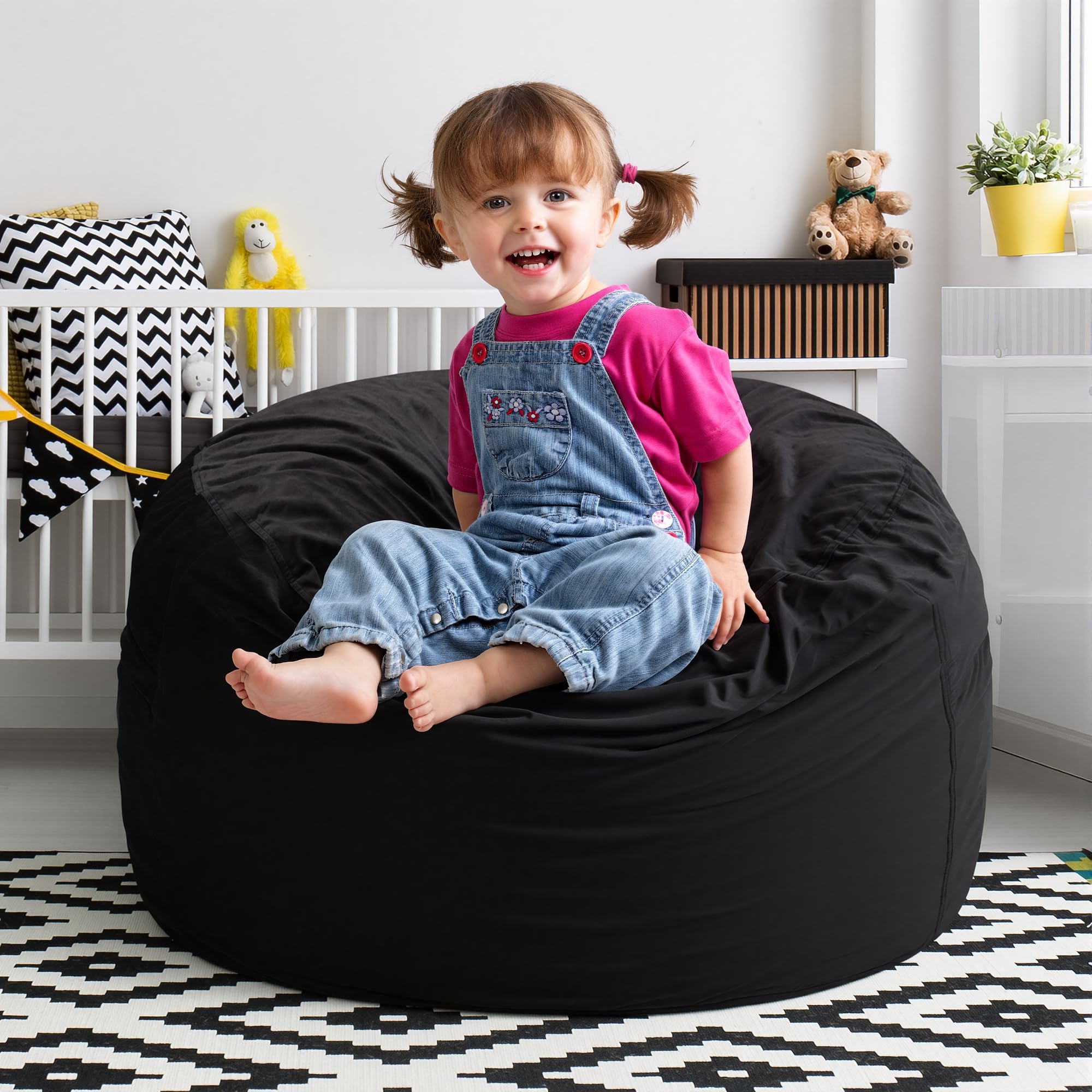 Hobestluk Bean Bag Chair 2.5ft BeanBag Velvet Fabric Medium Black