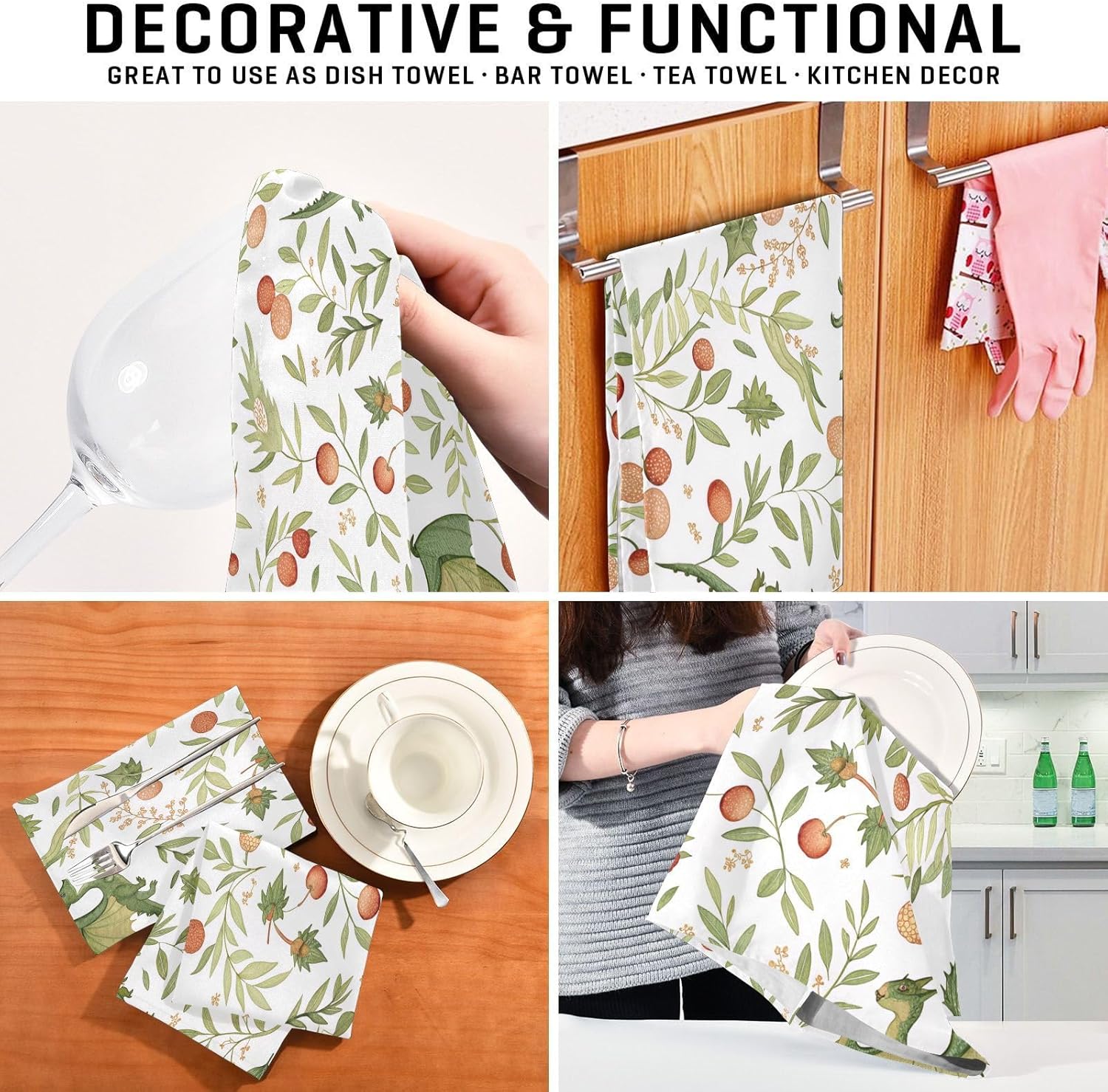 Kitchen Dish Towels Set of 4, Medieval Dragons Ultra Soft Absorbent Kitchen Towels Tea Towels Hand Towels Quick Drying Reusable Cleaning Cloths, 18 x 28 inch