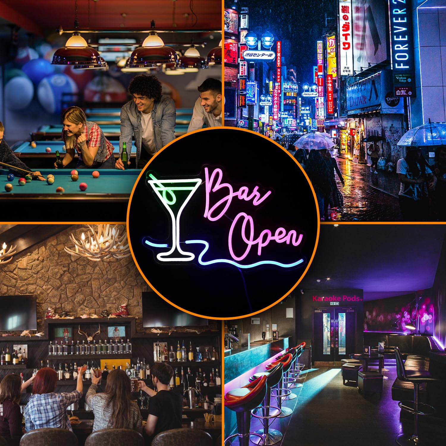 Bar Open Neon Sign Dimmable LED Cocktail Neon Lights Signs for