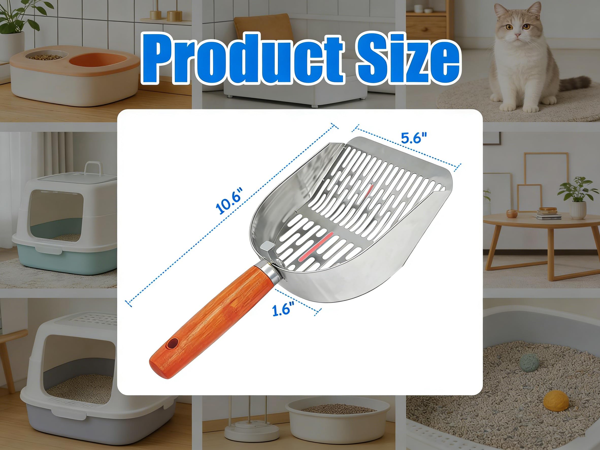 Cat Litter Scoop Metal 304 Stainless Steel, One-Piece Pressed Design with No Weld Spots, Durable Anti-Break Handle, Dual Slot Sizes, with Holder Stand, Easy to Clean, Filters Small Litter Clumps - image 7