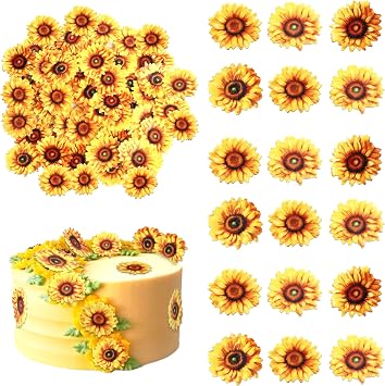 60 PCS الصالحة للأكل عباد الشمس كب كيك Toppers الزهور الصالحة للأكل زينة كعكة ورقة صالحة للأكل زينة حزب عباد الشمس لحمام دش الطفل عباد الشمس عيد ميلاد كعكة Toppers الغذاء الزينة اللوازم