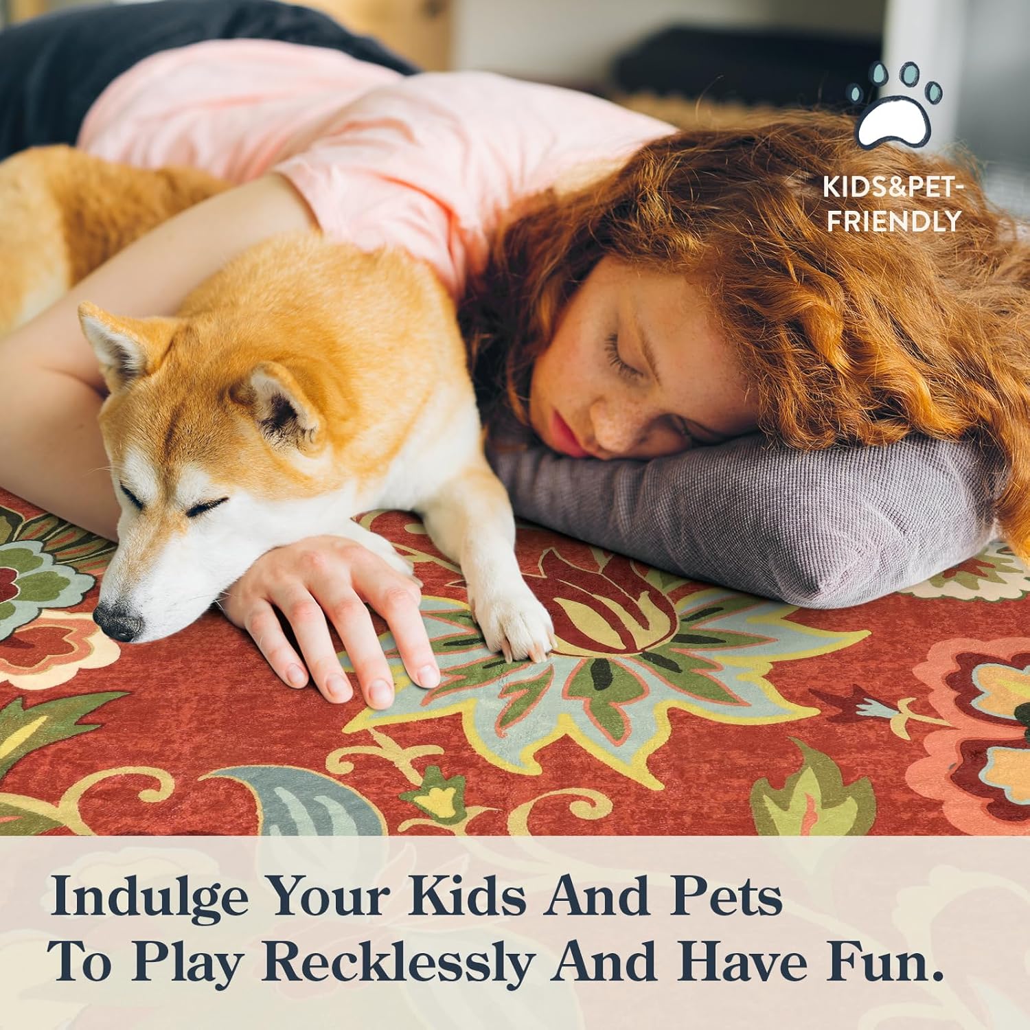 Lahome Red Kitchen Rugs - 2'x3' Small Entryway Rug Washable Kitchen Mat, Non Slip Area Rug Throw Modern Floral Rugs Door Mat for Bathroom Bedroom - Image 4