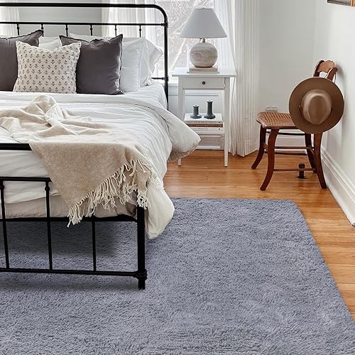 Miniatura 3 de Alfombra gris esponjosa de 5 x 8 pies para sala de estar, alfombras grandes y peludas para dormitorio, alfombra suave y esponjosa para sala de