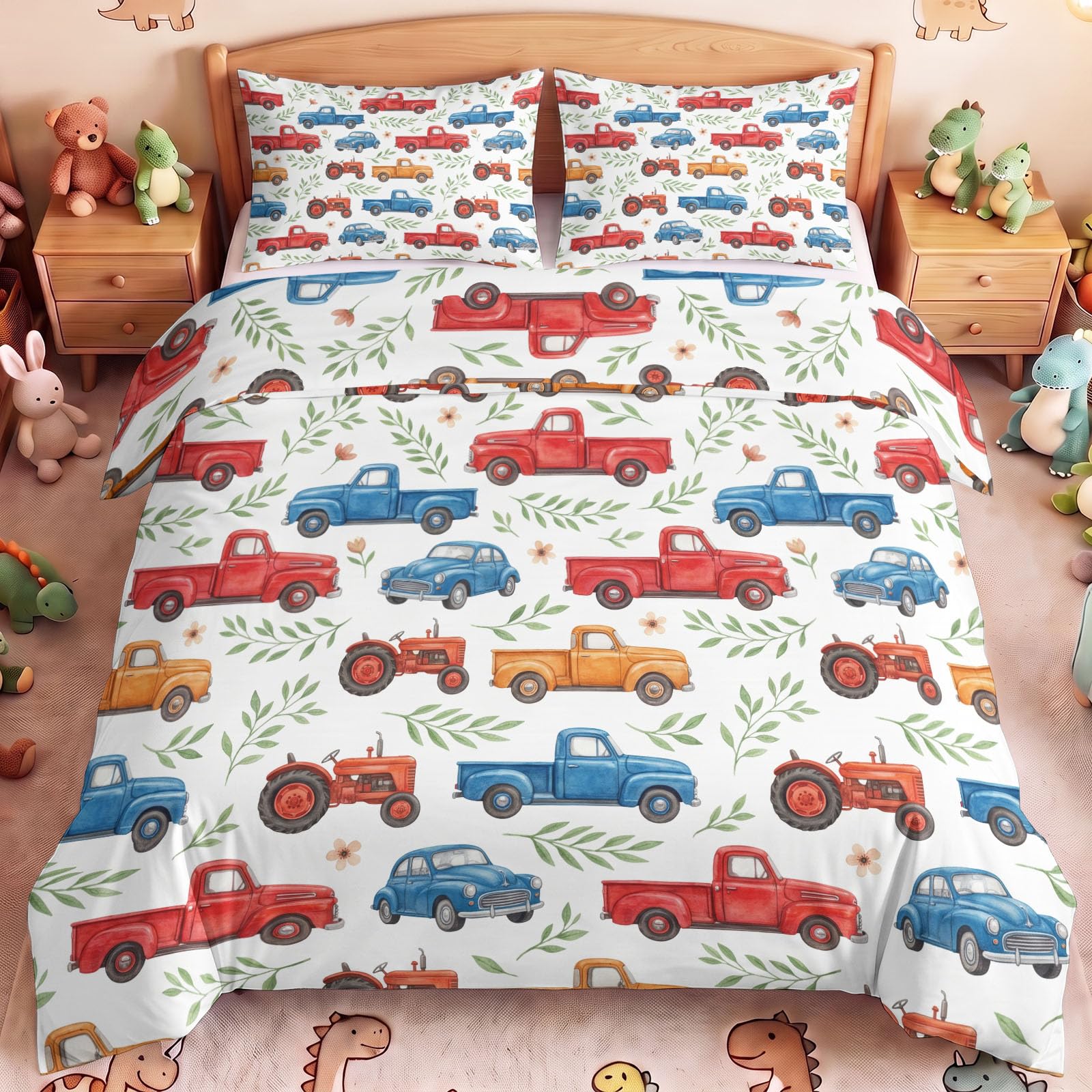 Funda de edredón reversible con estampado de camionetas pickup para niños
