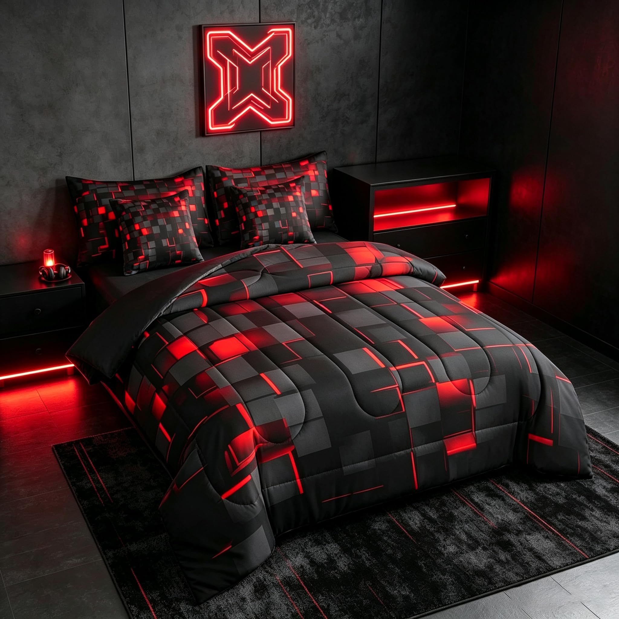 Feelyou Red & Black Geometric Bedding Set -2