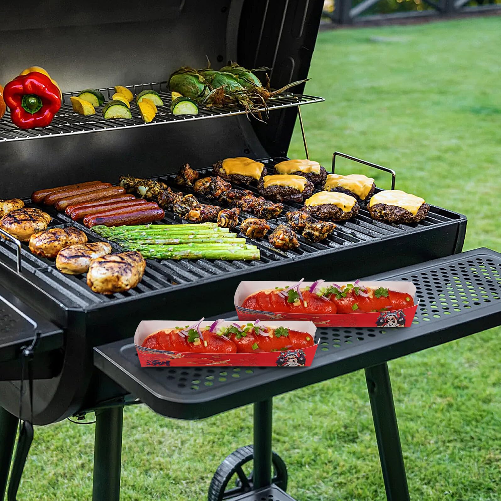 Garneck Lot de 100 Boîtes en Carton pour Hot-dogs Robustes et Faciles à Utiliser, Support en Papier pour Snacks Frits Lors de Fêtes et Barbecues en Plein Air