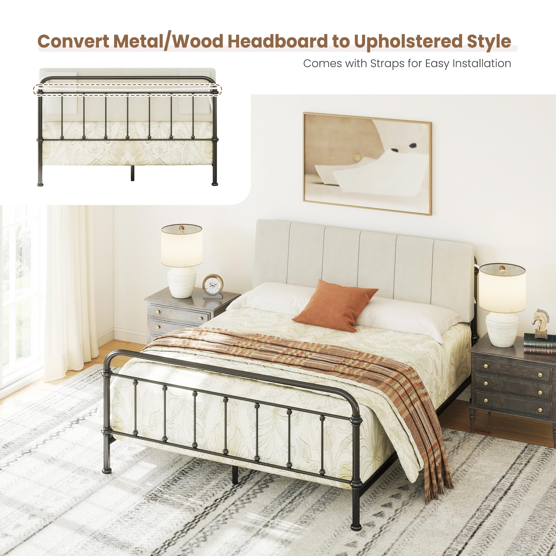 Queen Size Headboard Only-No Assembly, Upholstered Headboard Queen Size Linen Fa - product photo