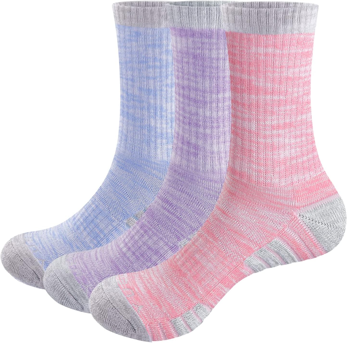 YUEDGE 3 Pairs Women's Cotton Cushion Crew Outdoor Sports Hiking Socks
