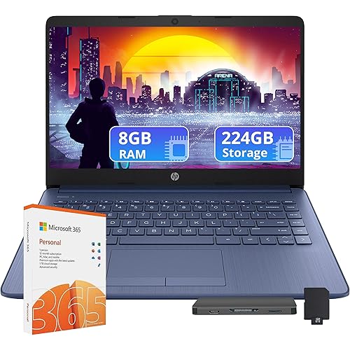 HP Stream 14" HD Lightweight Laptop, Intel Celeron N4120, 16GB RAM, 1.22TB Storage(64GB eMMC+160GB Docking Station Set+1TB Cloud Storage), Intel UHD Graphics, 1 Year Office 365, WiFi, Win 11s, Blue