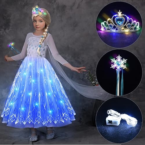 Miniatura 4 de Latocos Disfraz de princesa iluminado para niñas, paños de vestir de princesa para niñas pequeñas, cumpleaños, Halloween, cosplay