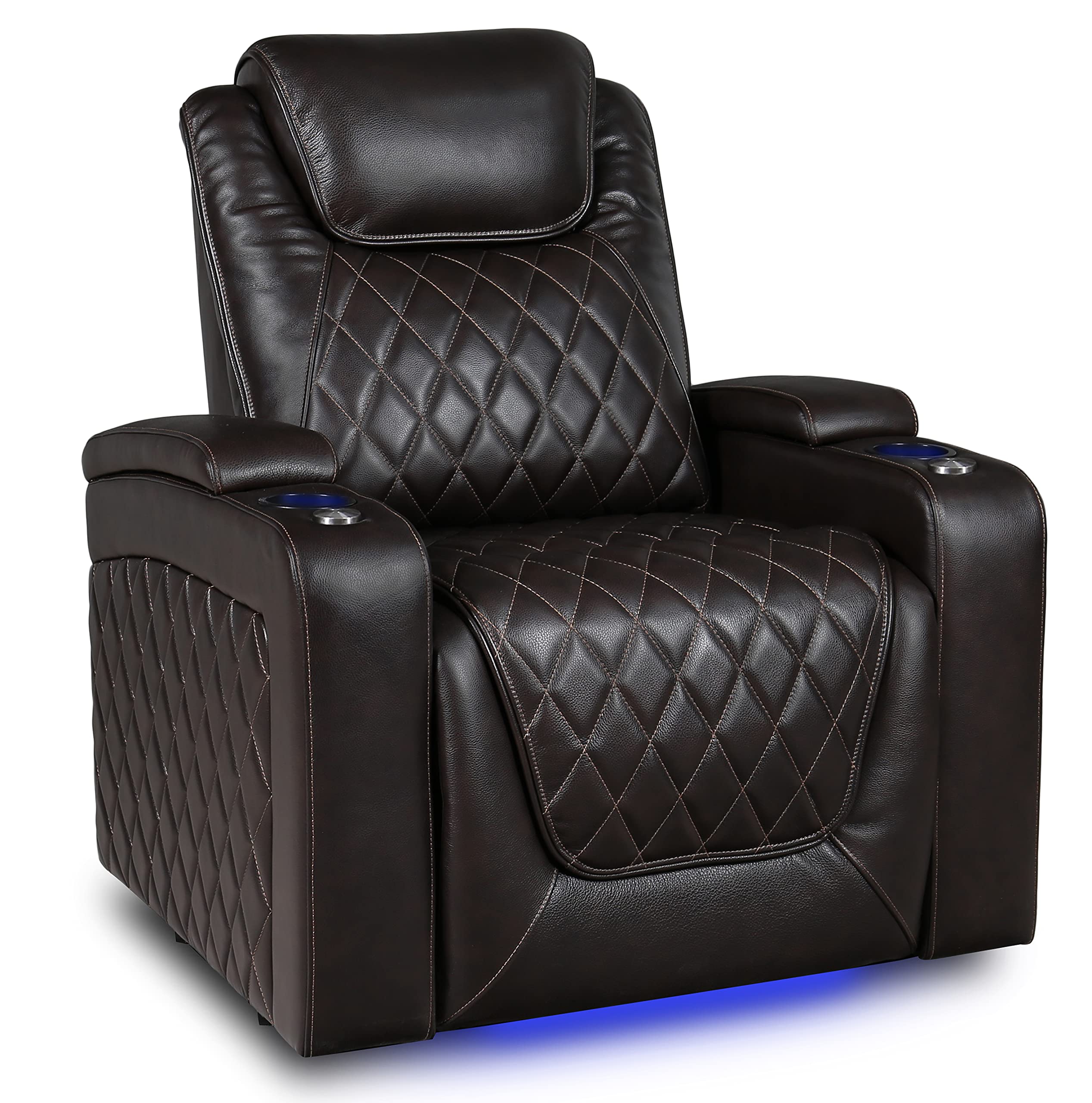 Valencia Oslo Home Theater Seating | Premium Top Grain Italian Nappa 11000 Leather, Power Recliner, Power Headrest, LED Lighting (Single Seat, Dark Chocolate)