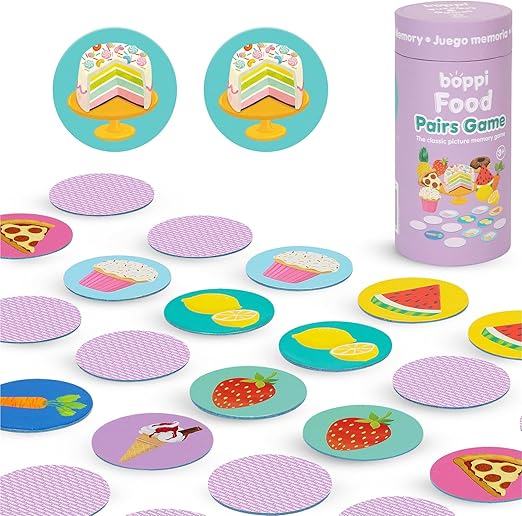 boppi Pairs Memory Game/Matching Game for Toddlers - Engaging Educational/Montessori Memory Matching Game for Kids Age 3 and Up - Food