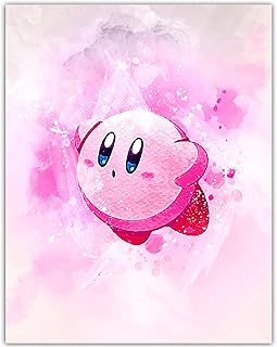 Kirby Poster Wall Art - Watercolor Kirby Decor Wall Art - Super Smash Bros Kirbys Dreamland Poster - Great Kirby Merch Or Birthday Kirby Gifts - Kirby Merchandise For Walls Or Bedroom - Pink Kirbys Dream Land Gamer Poster For Game Room- 11x14 Unframed