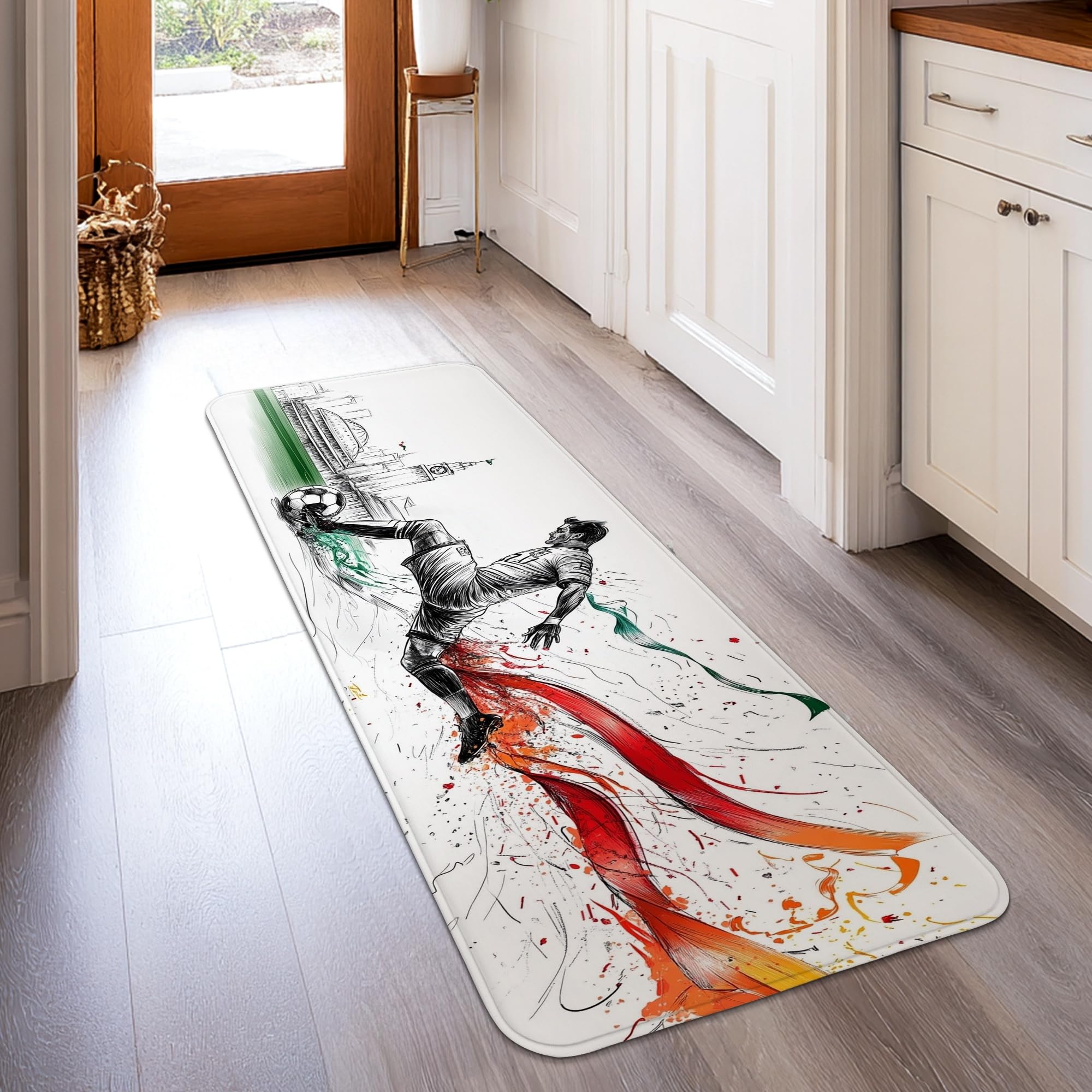 Tapis de couloir football urbain antidérapant et résistant pour décoration de chevet et cuisine
