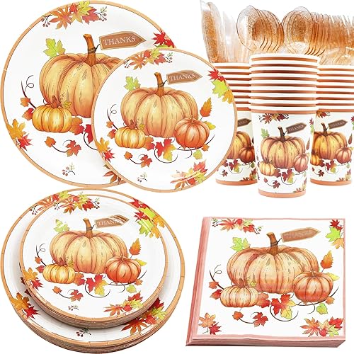 Decodinli Suministros para fiesta de Acción de Gracias sirve 25, decoraciones de fiesta temática de calabaza de otoño de Acción de Gracias, juego de