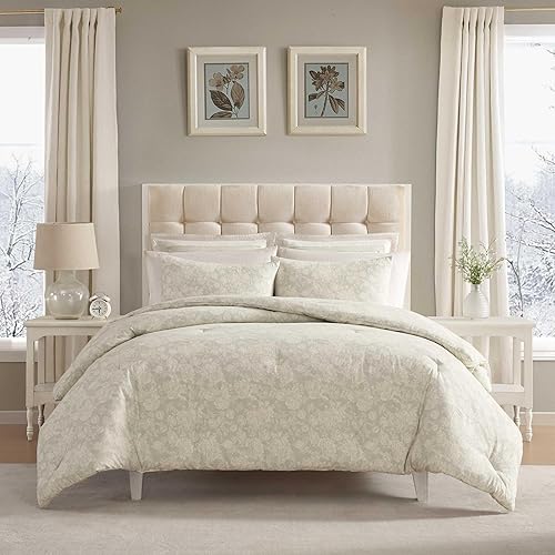 Laura Ashley - Twin Comforter Set, Reversible & Naturally Soft Cotton Flannel Bedding w/Matching Pillowcase, Medium Weight for Year Round Use, 2 Piece Bed Sets (Meredith Grey)