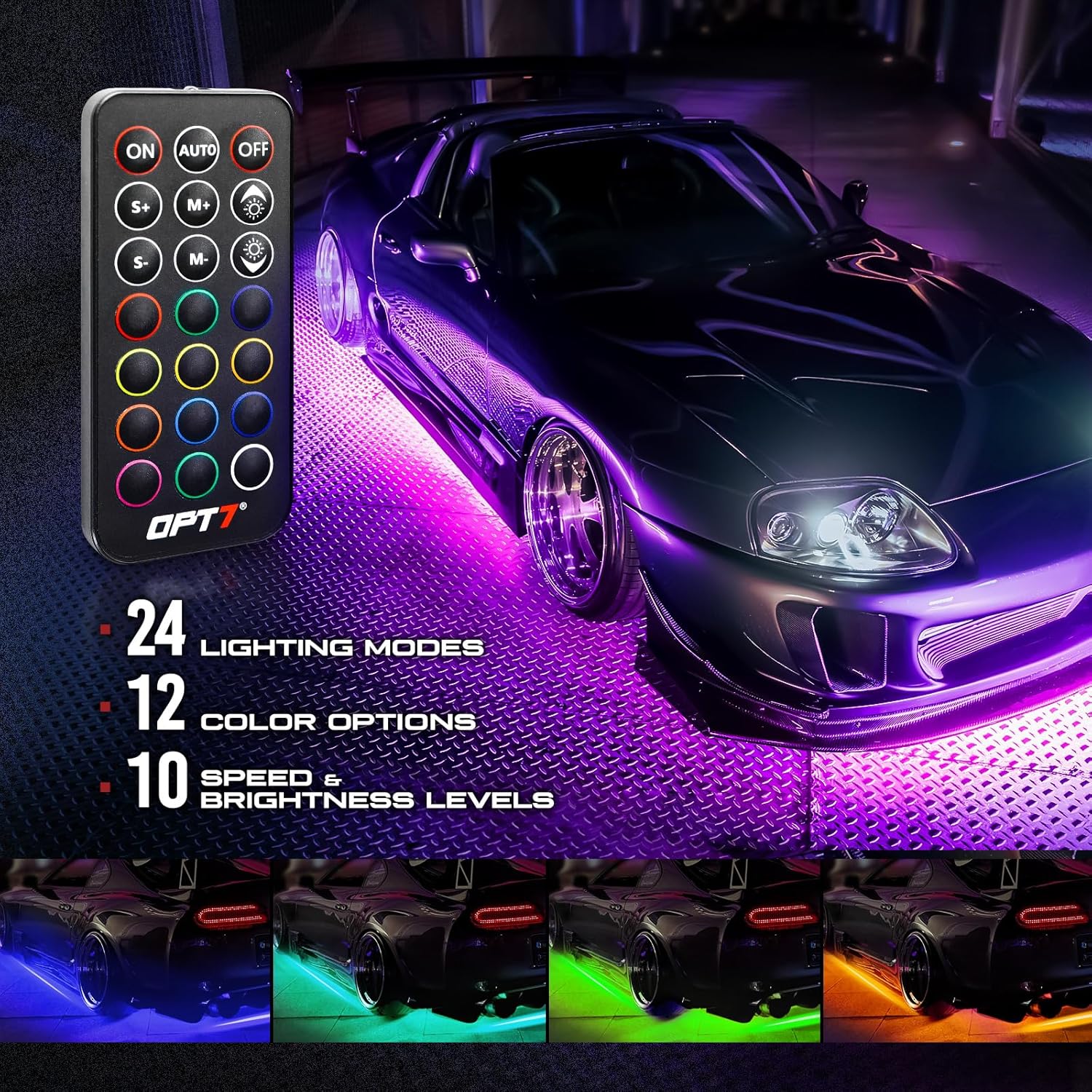 OPT7 Aura Aluminum Car Underglow Lights with Remote Control, Exterior Neon Accent Under Glow Kit for Cars, Waterproof Rigid Light Bars, 12V RGB Multicolor LED Strip, Easter Decorations