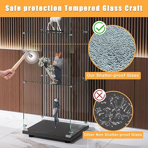 Miniatura 3 de Vitrina de cristal con 4 estantes con puertas para sala de estar, dormitorio, sala de exposiciones, oficina, instalación rápida, 16.73 x 14.37 x