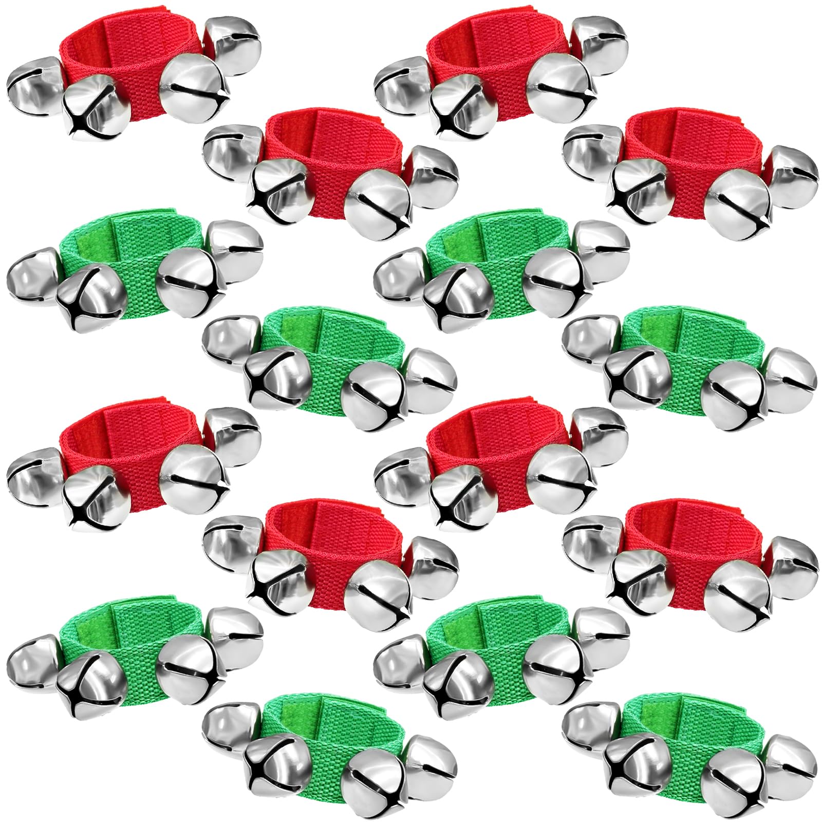 16 Pcs Band Wrist Bells Adjustable Musical Hand Bells Musical Shaking Jingle Bells for Christmas Rhythm Instrument Percussion