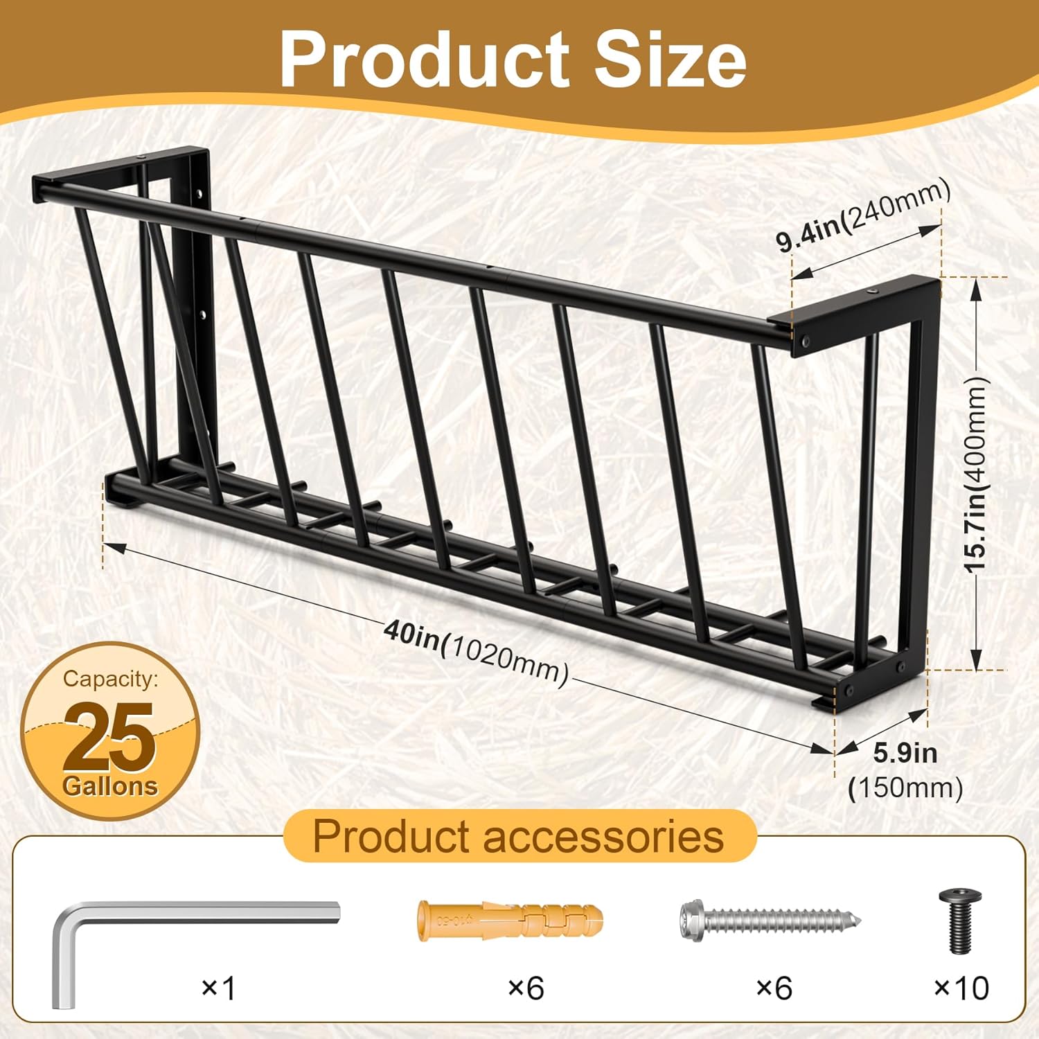 Hay Feeder for Goats Horses,25 Gallon Livestock Feede,Heavy-Duty Steel Goat Hay Rack,40''Long Hay Feeder Blanket Holder,Wall Mount Goat Feeders for Horses,Sheep,Goats,Indoor Outdoor Uses