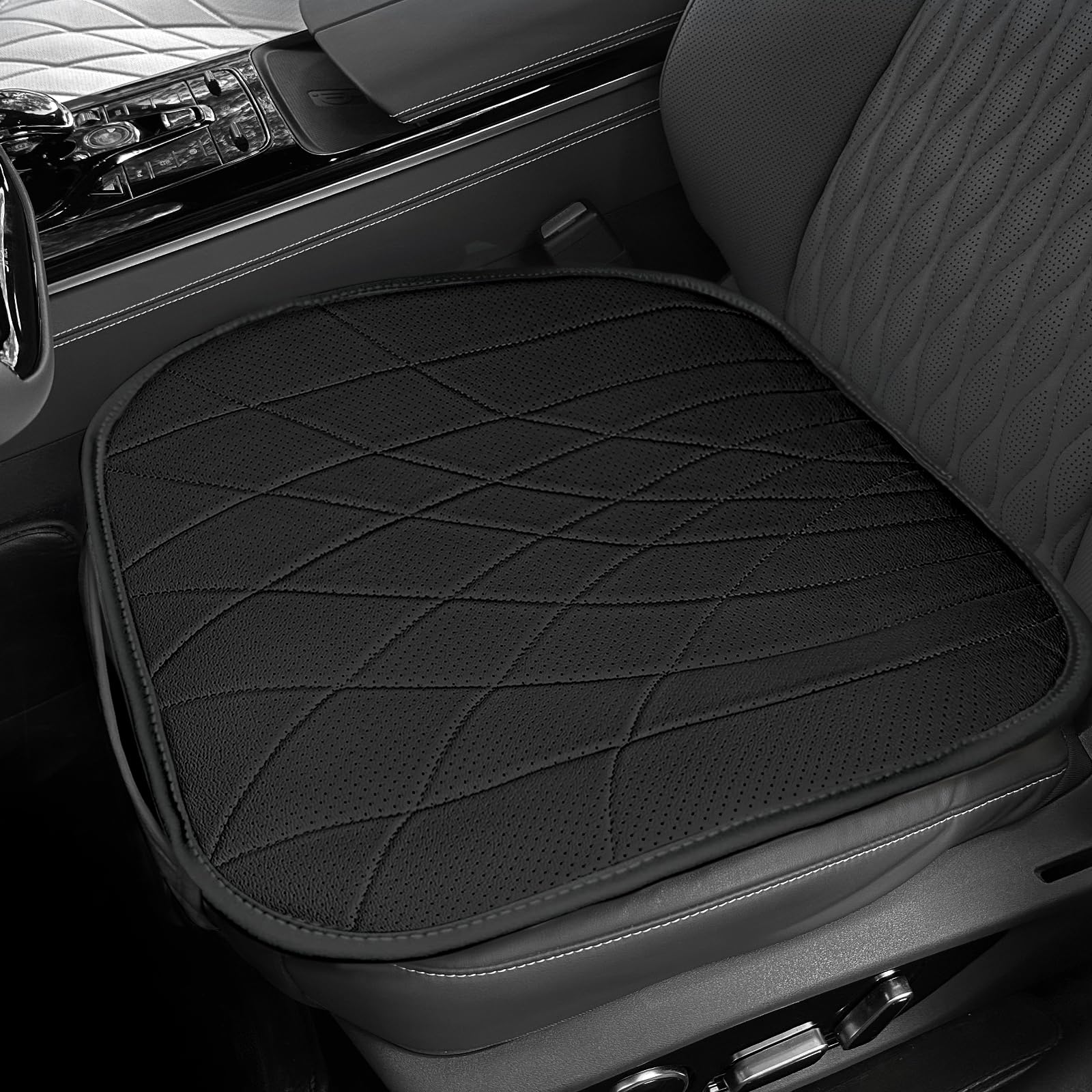 SanQing2PCS Car Seat Covers Bottom Seat Cover for Car Front Seat Cushion PU Leather Automotive Seat Protector Mats Universal Fit 95% Vehicles (Black)