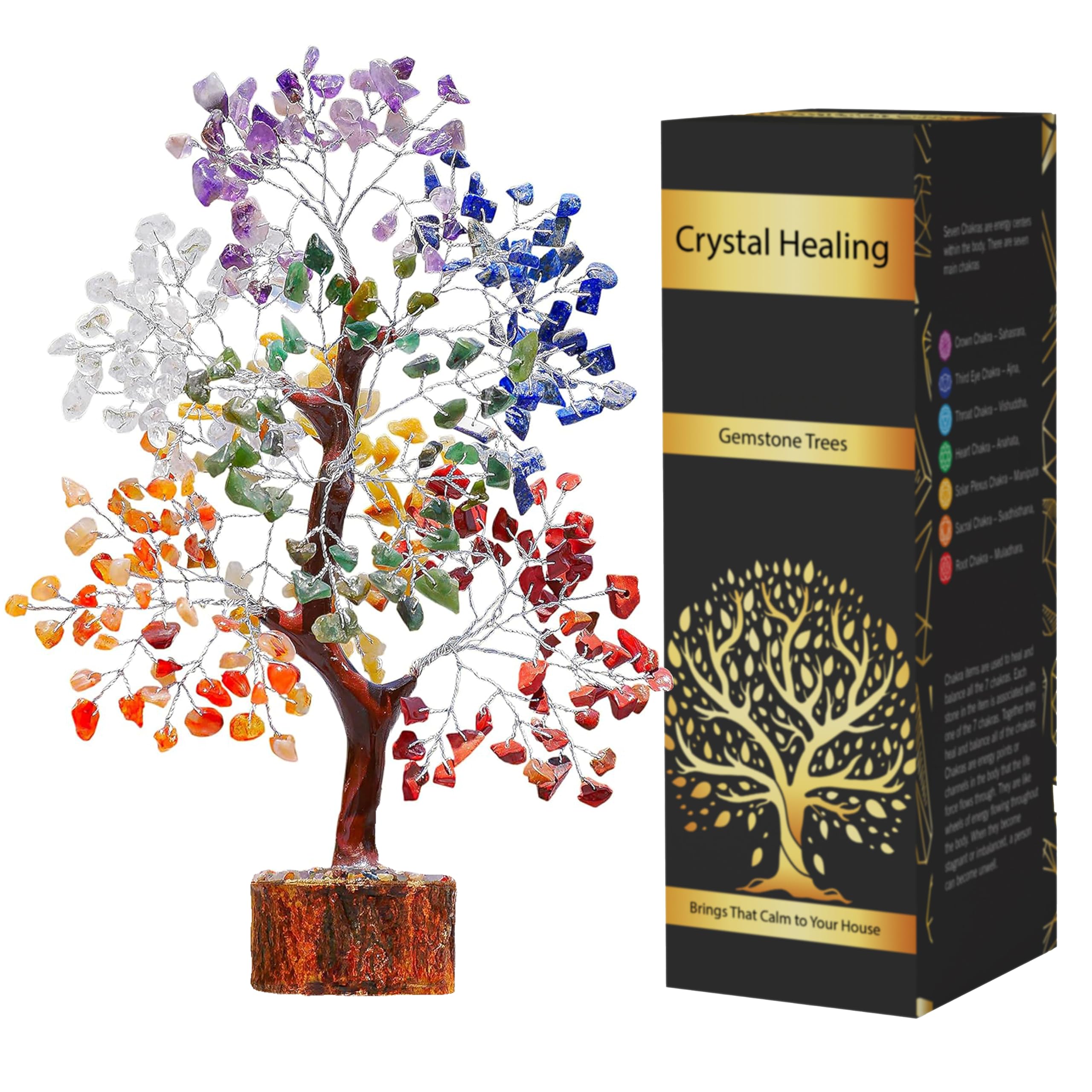 YUVDIPR 7 Chakra Tree, Crystals and Healing Stones, Chakra Tree of Life Crystal Tree for Positive Energy, Birthday Gifts for Women, Home Office Decor, House Warming Gifts New Home, Spiritual Gifts