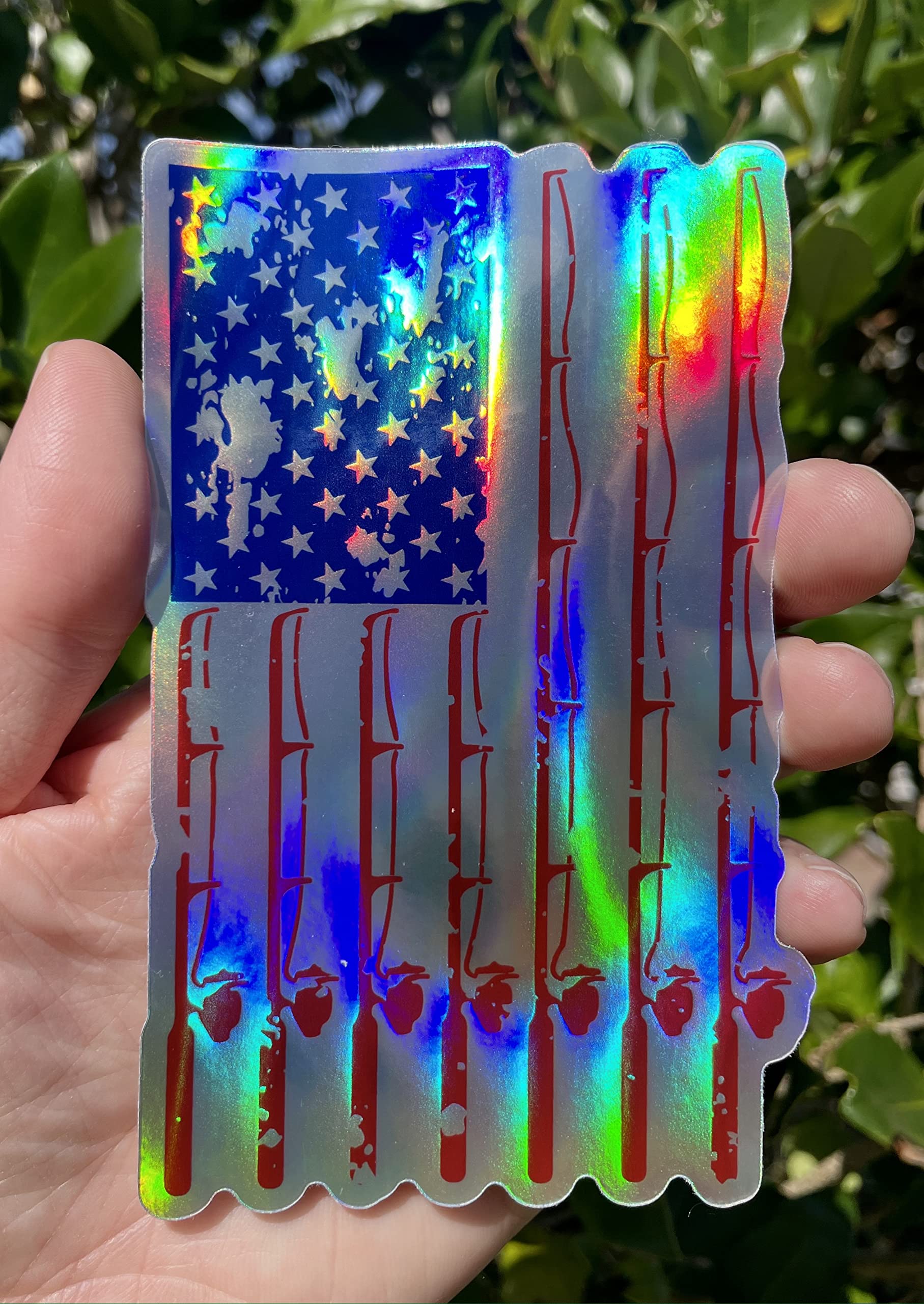 Amazon.com - Holographic Fishing Rod American Flag Vinyl Decal - Patriotic  Fishing Bumper Sticker - Perfect for Laptops Tumblers Windows Cars Trucks  Walls