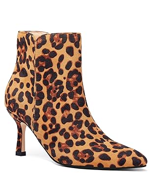 Coutgo Women's Kitten Heel Booties Pointed Toe Low Stiletto Side Zipper Ankle Boots Shoes