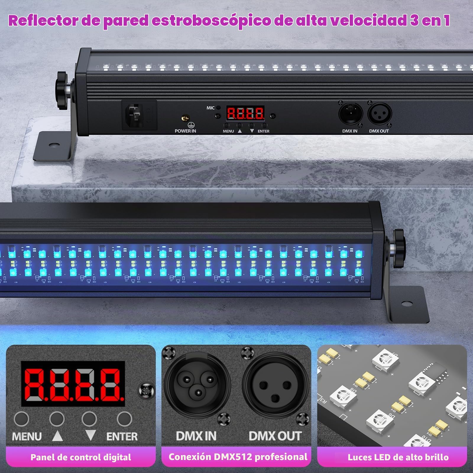 336 LED Barra de Wallwasher, 120W U`King RGBW Luz de Escenario, Luz Estroboscopica Efectos de Iluminación con dmx para DJ, Bar, Fiesta, Boda, Discoteca, Halloween, Navidad, 1 PCS