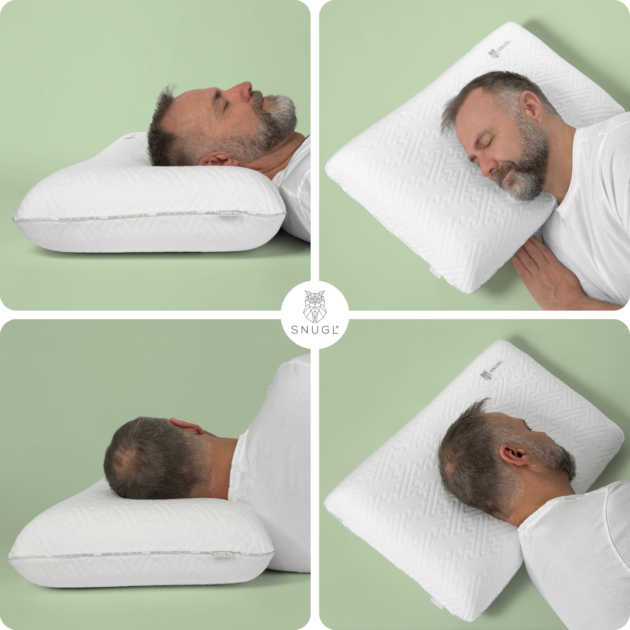 SNUGL Cuscino Classico in Memory Foam – Cuscino Ortopedico per Dolori Cervicali, al Collo e alle Spalle – Supporto Ergonomico per Dormire su un Fianco o sulla Schiena – Cuscino Letto Ipoallergenico