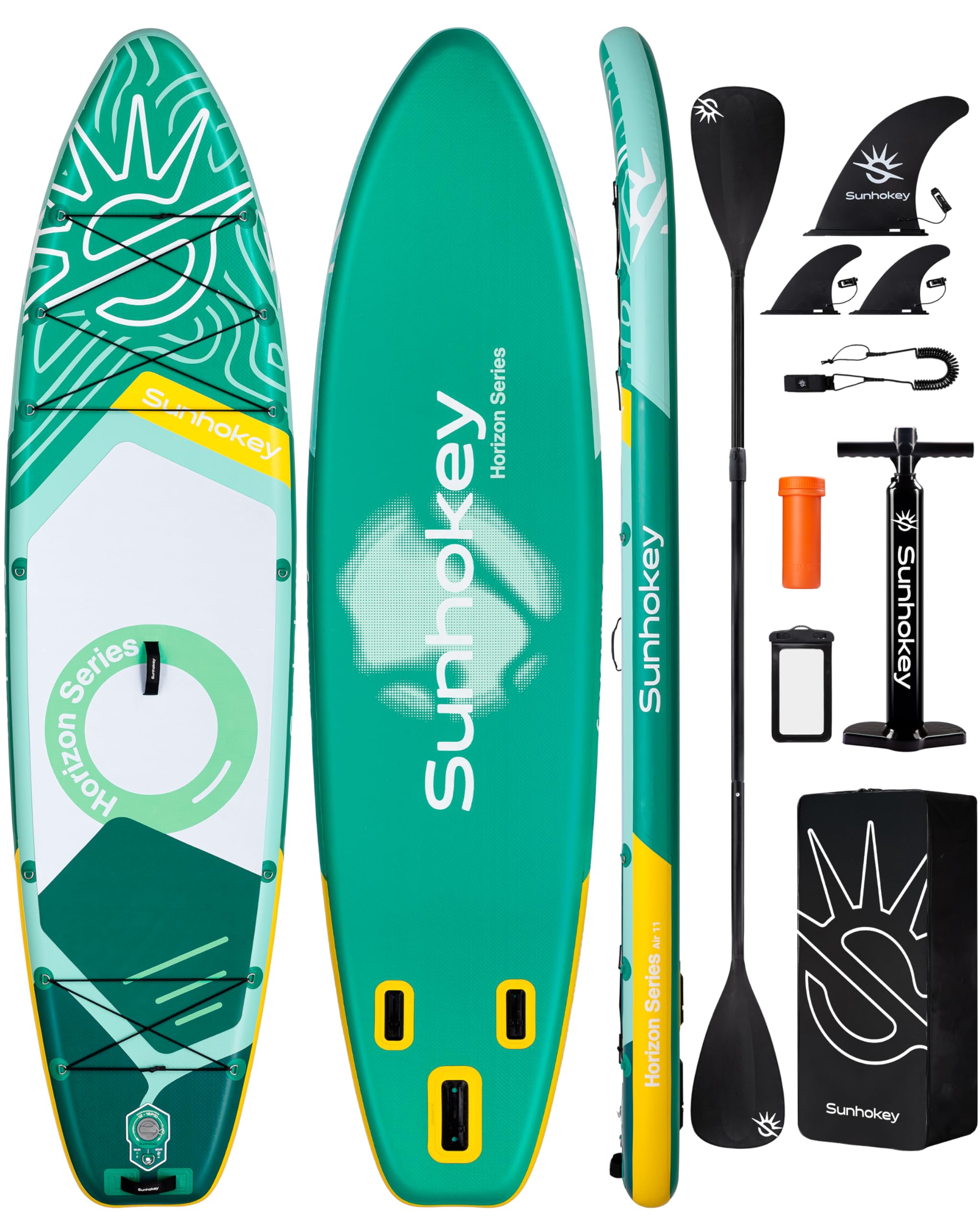Photo 1 of SUNHOKEY 11'×34'' Extra Wide Inflatable Paddle Board with Seam Welded Technology, Stand Up Paddle Board, 420lb Capacity for Adults, Sup Board for All-Level with 2-Blade Paddle/Dual-Action Pump/Leash
