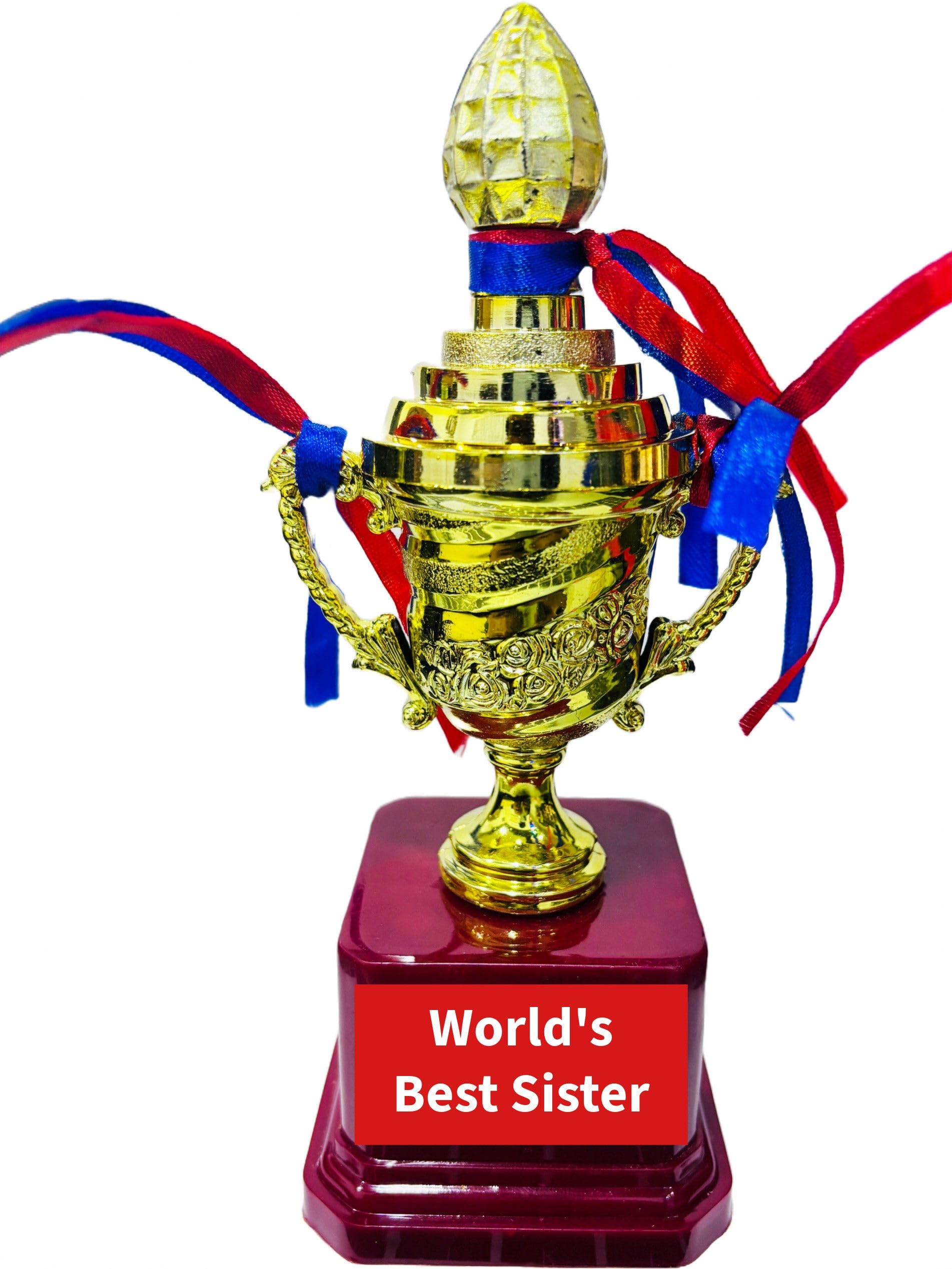 10.5-Inch World's Best Sister Plastic Trophy - Gold Award Cup F-366-image-24