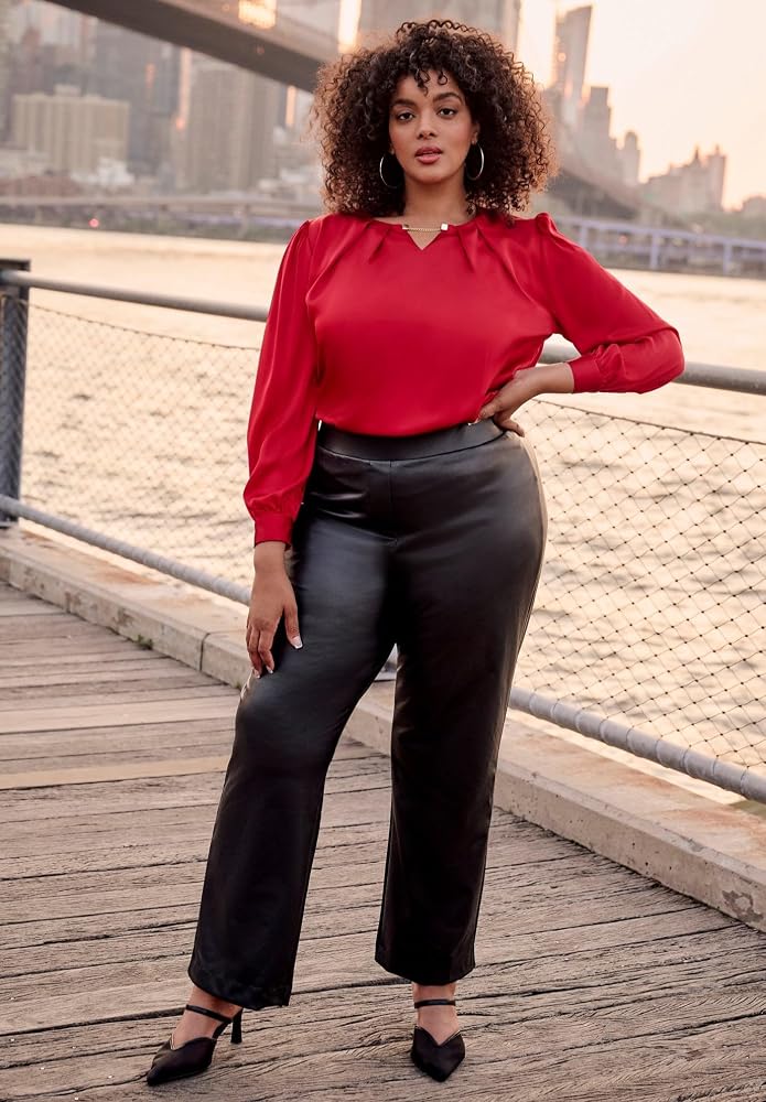 Avenue Tessa Faux Leather Wide Leg Pant Black | Women's Plus Size