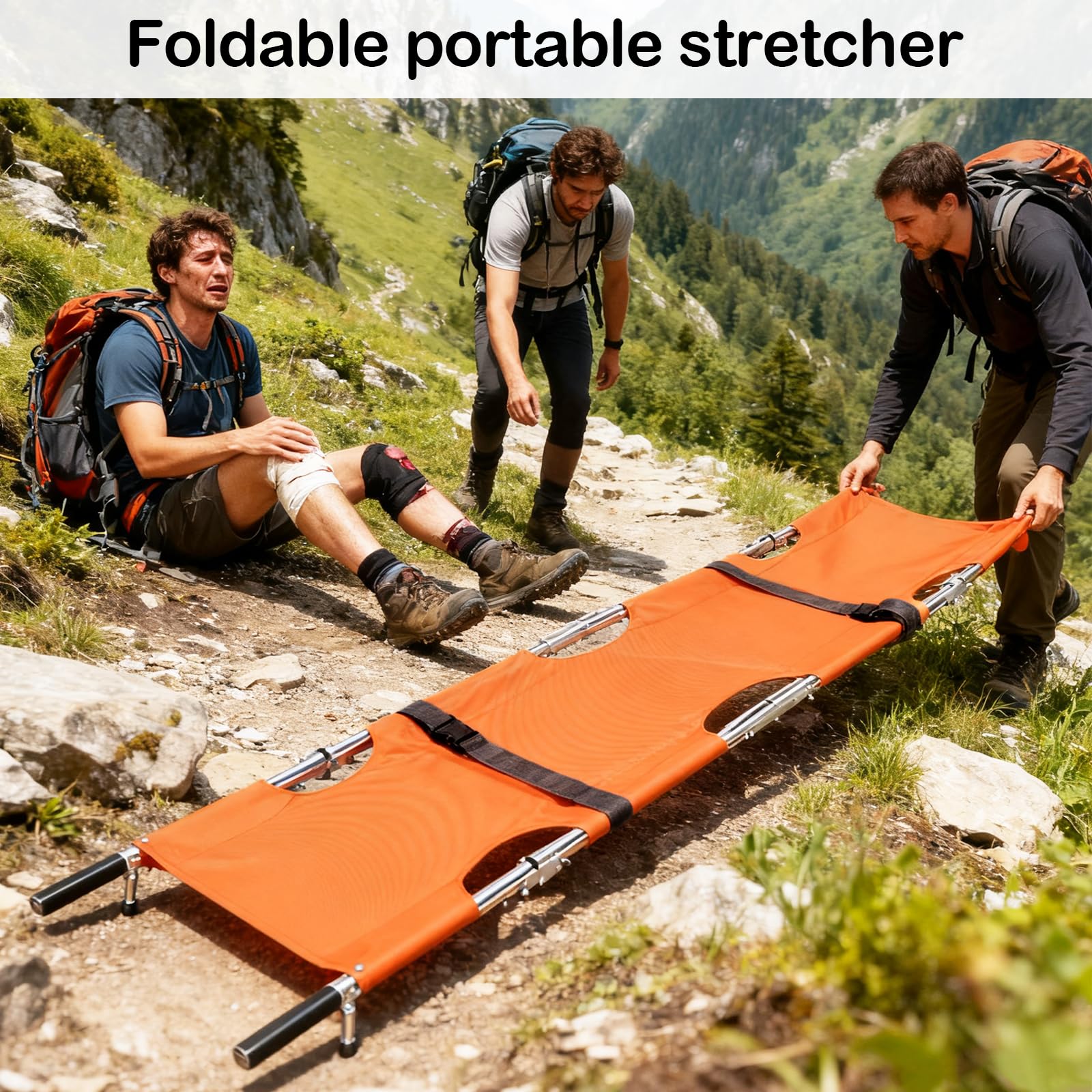Krankentrage, Klappbare Rettungstuch Professionelle Erste Hilfe Trage Stabile Aluminium Mobile Patiententrage mit Aufbewahrungstasch für Bergrettung und Ferntransport 210x54cm