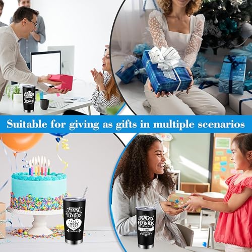 Miniatura 7 de 4 vasos cristianos inspiradores de 20 onzas para mujeres, tazas de regalo religioso con tapas, cepillo para pajitas, acero inoxidable, aislado,