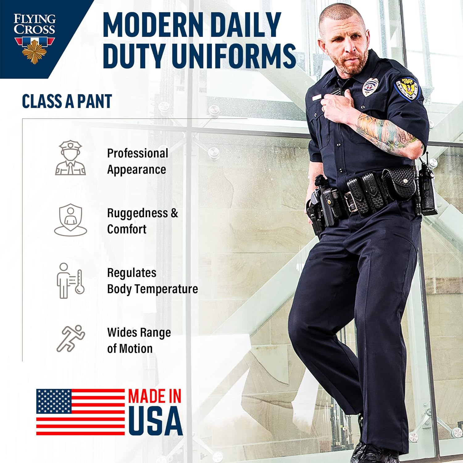 Flying Cross FX Flex Class A 6 Pocket Men’s Pants - Rip-Stop 360° Stretch Comfort Supercrease Gusseted Law Enforcement Pants