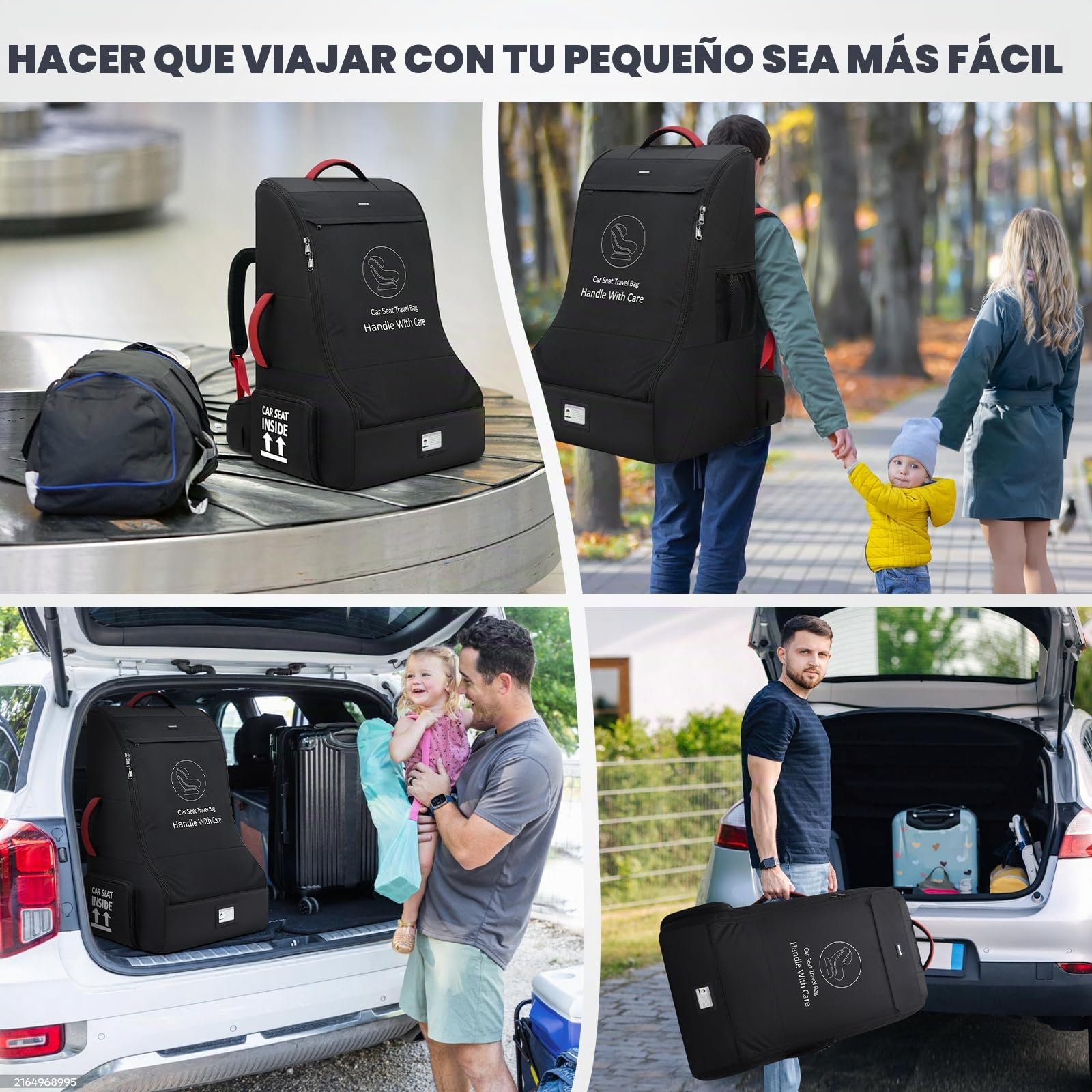 RAINSMORE Mochila Bolsa de Viaje para Silla de Coche de Bebé, Bolsa Acolchada para Asiento de Coche para Avión, Protectora para Porta Sillas Infantiles Impermeable para Aeropuerto, Negro