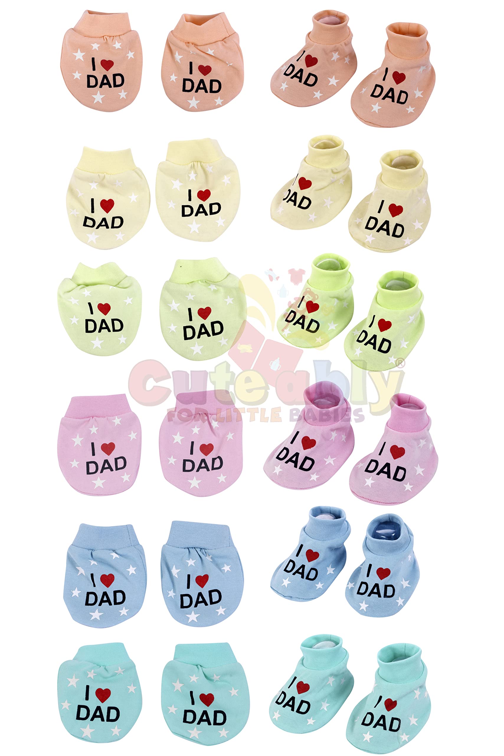 CUTEABLY Baby Mittens & Booties Set I Love Dad & Mom Print (0-6 Months)