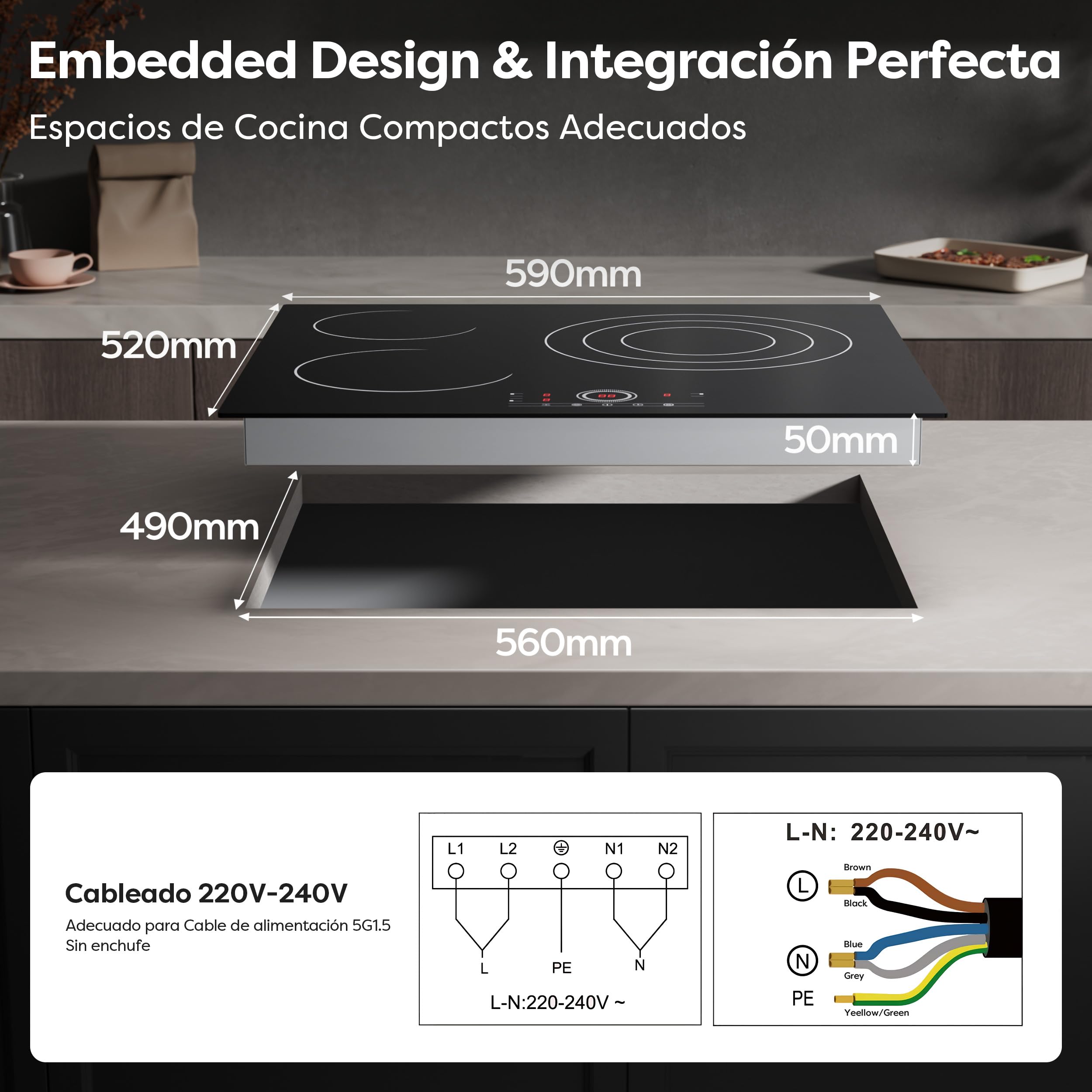CDV Placa Vitrocerámica 3 Fuegos 59 cm 5700 W