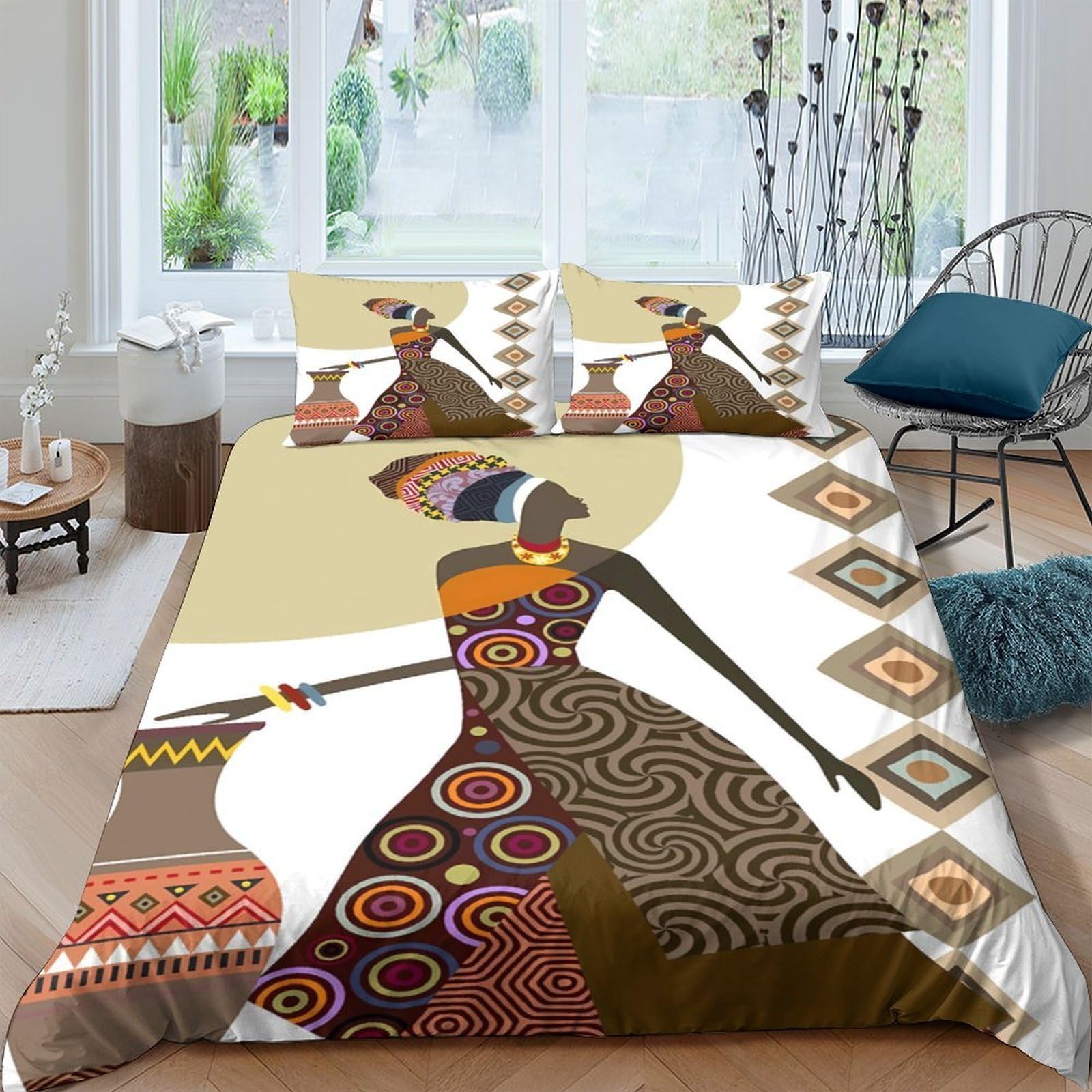 Ctjqhvkz Style-7 3D Printed African Ethnic Fitted Sheet Microfiber Artistic Woman Pattern Bed Cover For Bedroom Guest Room Dorm Decor Single（135X200cm）