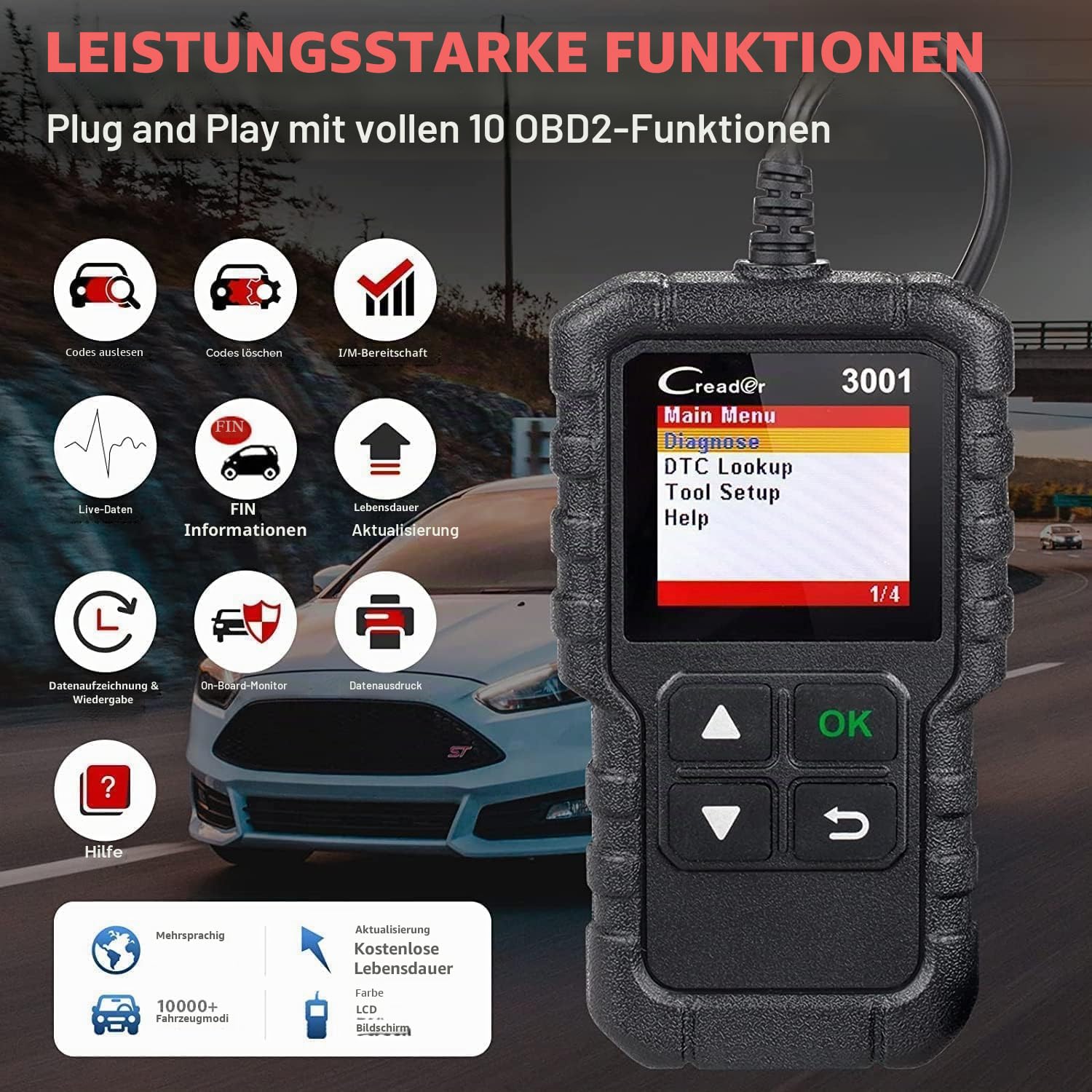 LAUNCH Creader 3001 obd2 diagnosegerät, Automotor Fehler-Code Scanner für Europäische OBD II/EOBD Protokolle nach 2000, Auto diagnose scan tool