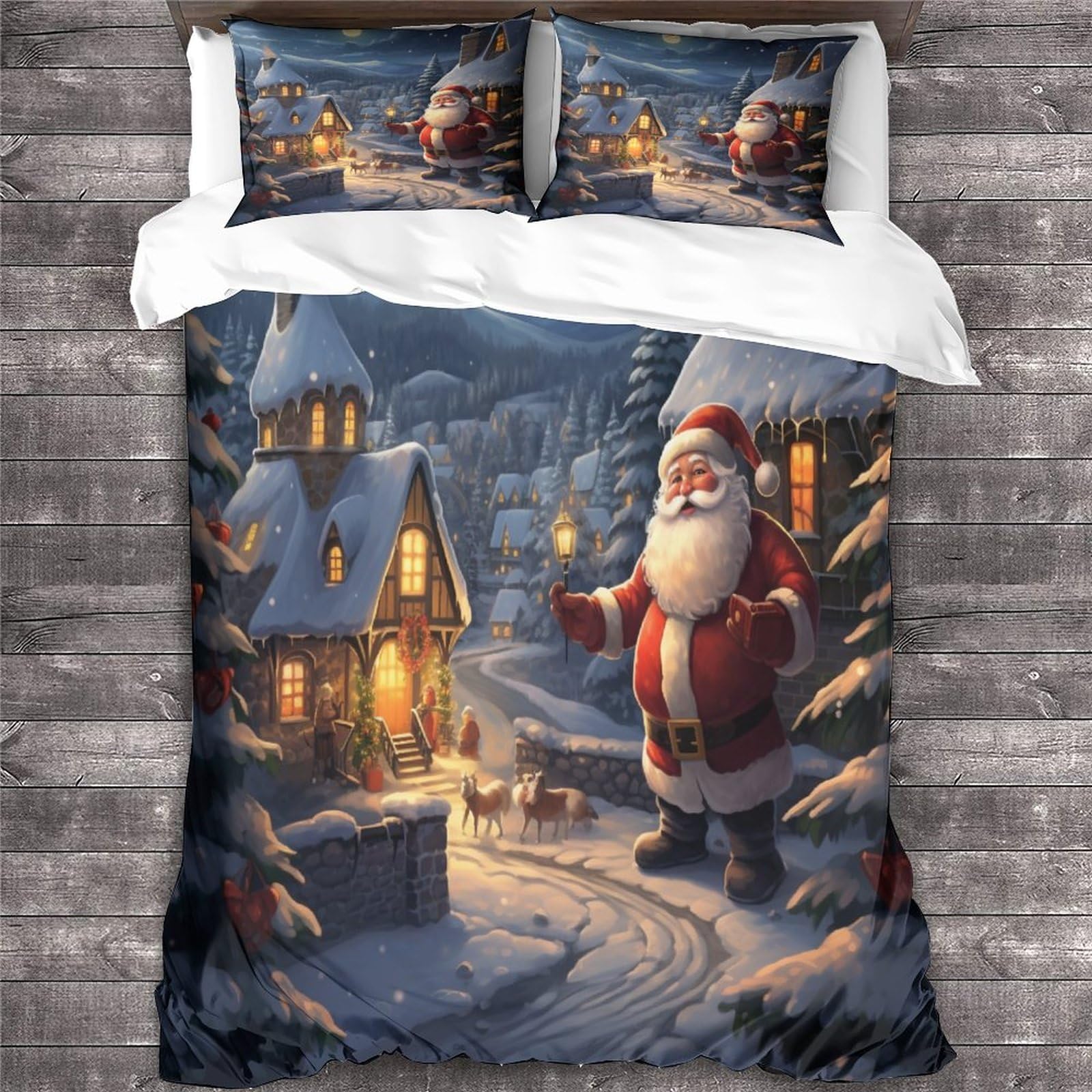 Santa Claus Duvet Cover Chiusura A Cerniera Set Copripiumino Calore Christmas Bedding Set Confortevole Set Di Biancheria Da Letto Colorato Biancheria Da Letto King（220x240cm）