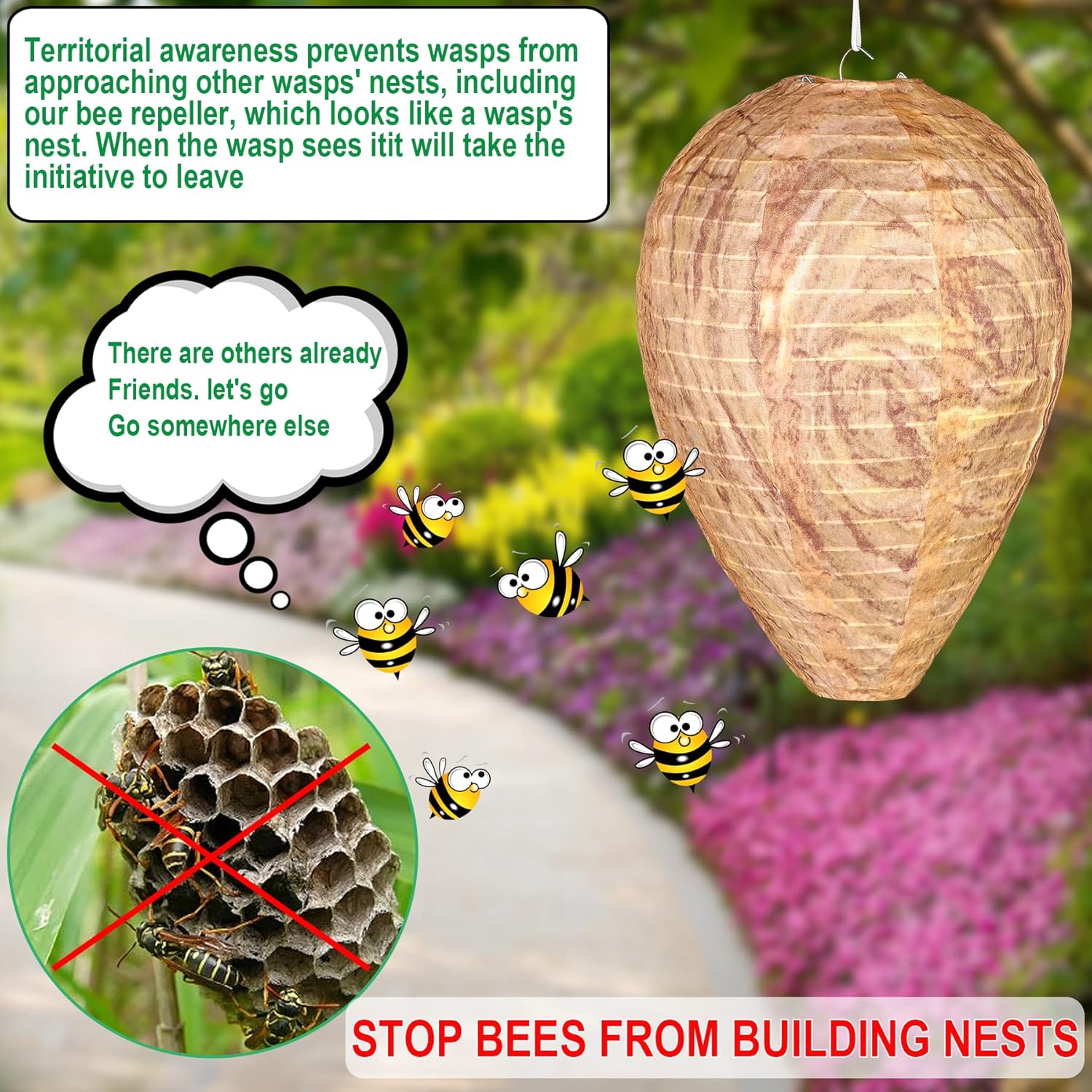 DECYOOL 2 Pack Wasp Nest Decoy Hanging Wasp for Wasps Hornets Yellow Jackets Outdoor Waterproof Material (Dark Brown)