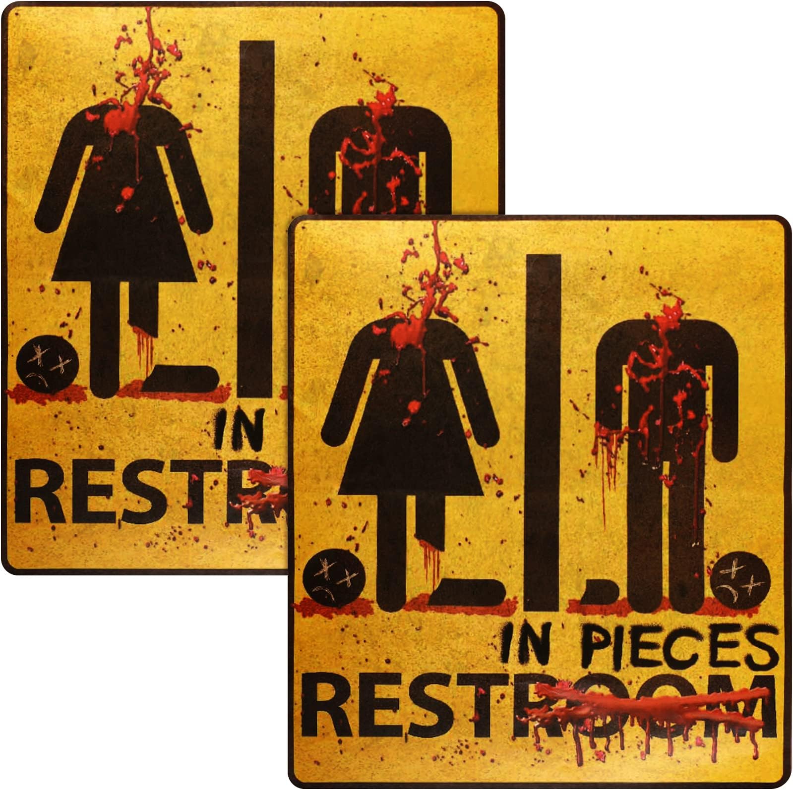 Outus 2 Pieces Halloween Bloody Stickers Scary Restroom Sign Sticker Halloween Door Wall Decals Decoration for Ghost House and Horror Themed Parties