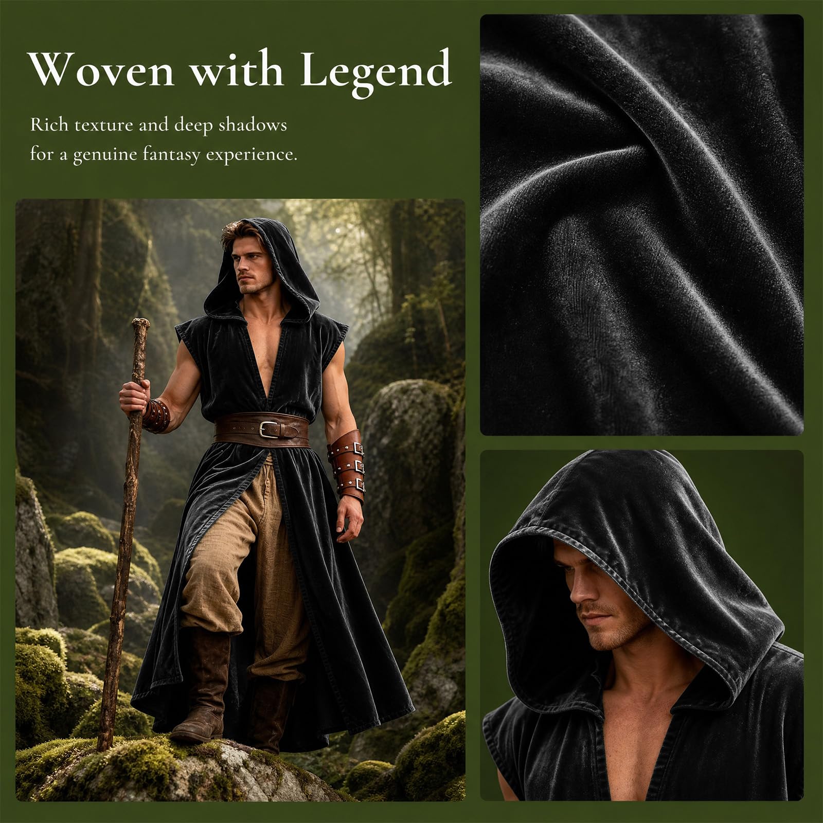 Mittelalterliche Kapuzenweste Herren Ärmelloser Umhang Renaissance Tabard Ärmellos Tunika Umhang Wikinger Kostüm Halloween Assassin Cosplay Gothic Wikinger Piraten Cosplay Kostüm